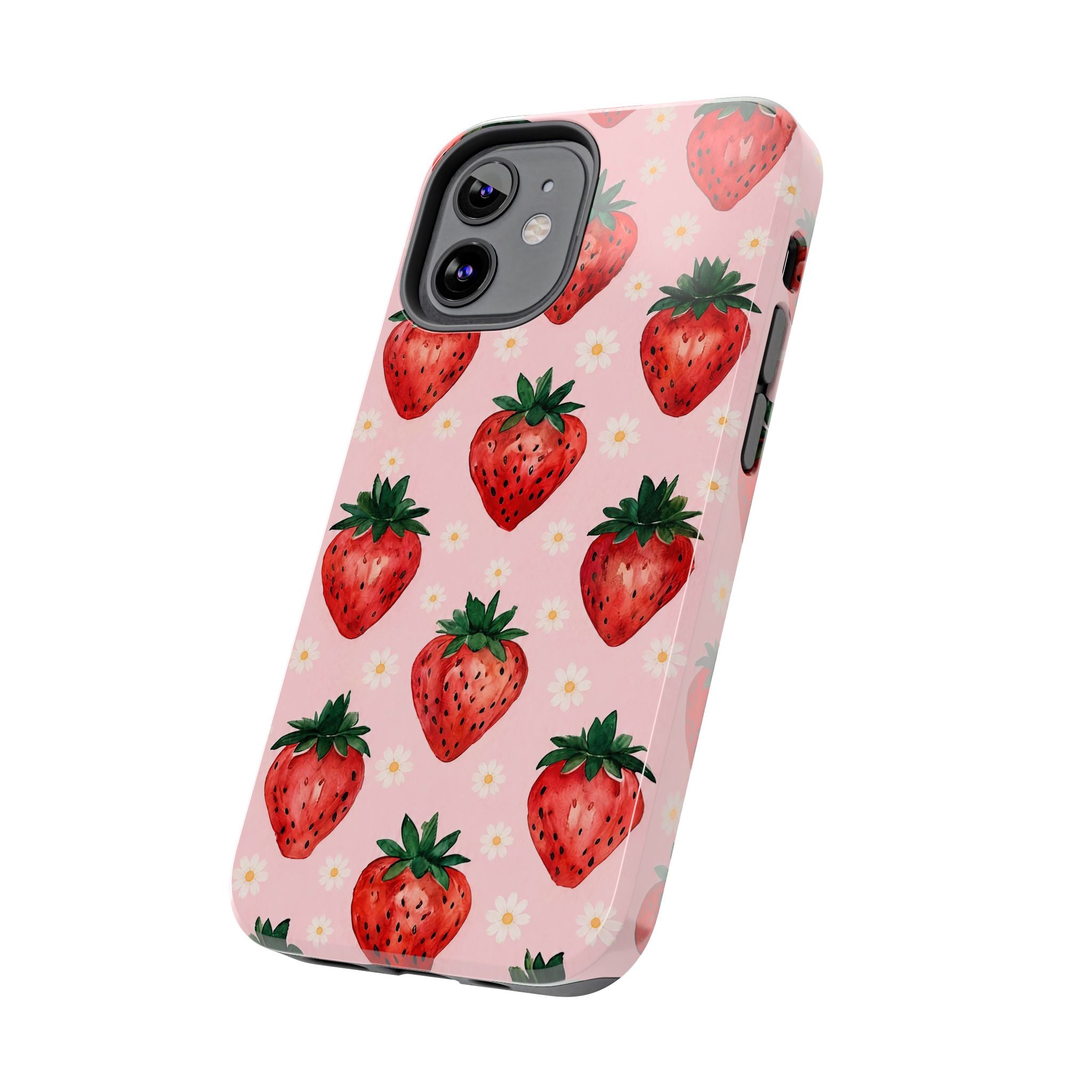 Strawberry Pattern Tough Phone Case — Cute Pink Fruit iPhone/Android Protection