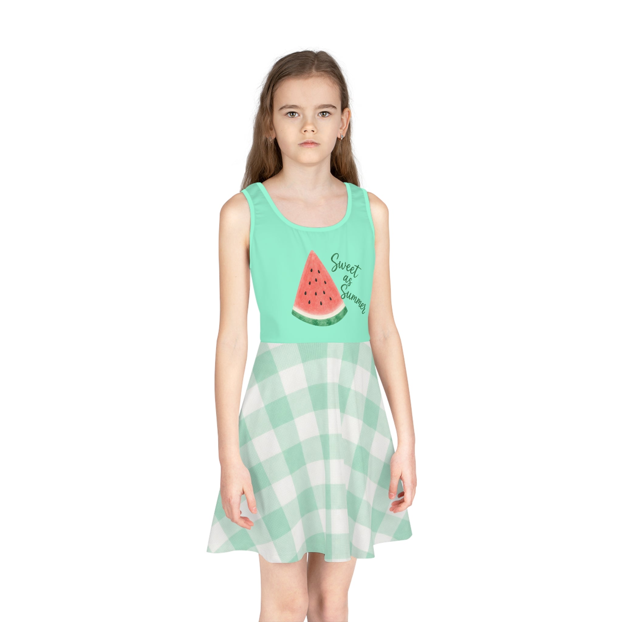 Girls' Watermelon 'Sweet as Summer' Sundress — Mint Gingham Sleeveless Dress