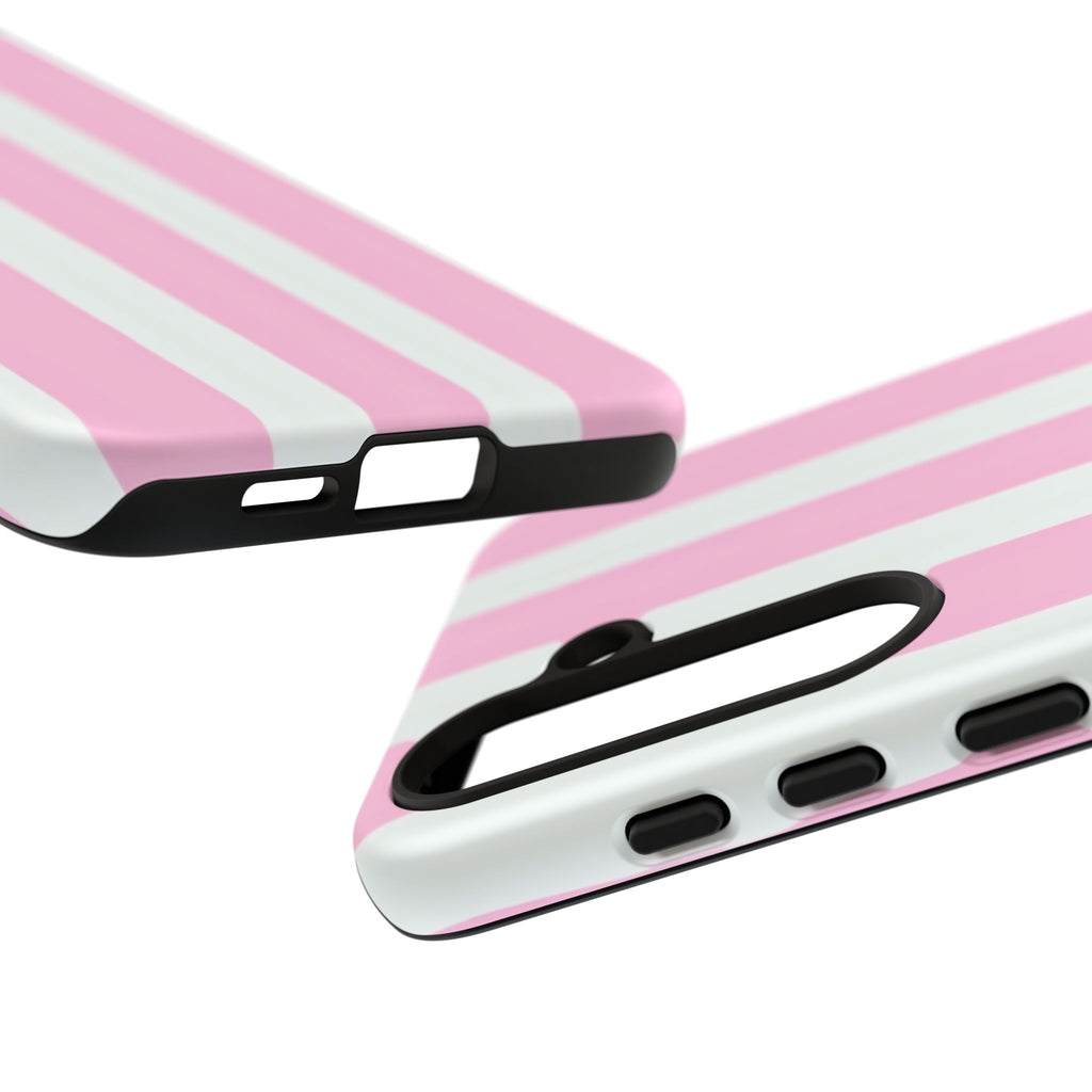 Pink & White Striped Tough Phone Case — Durable Protective Phone Cover