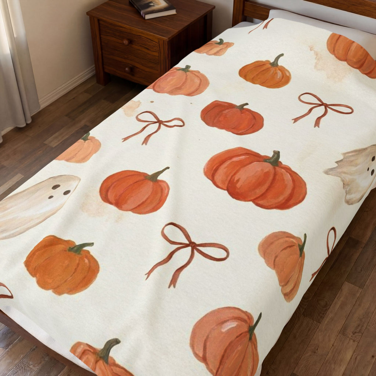 Velveteen Plush Blanket – Cute Halloween Pumpkins, Ghosts & Bows