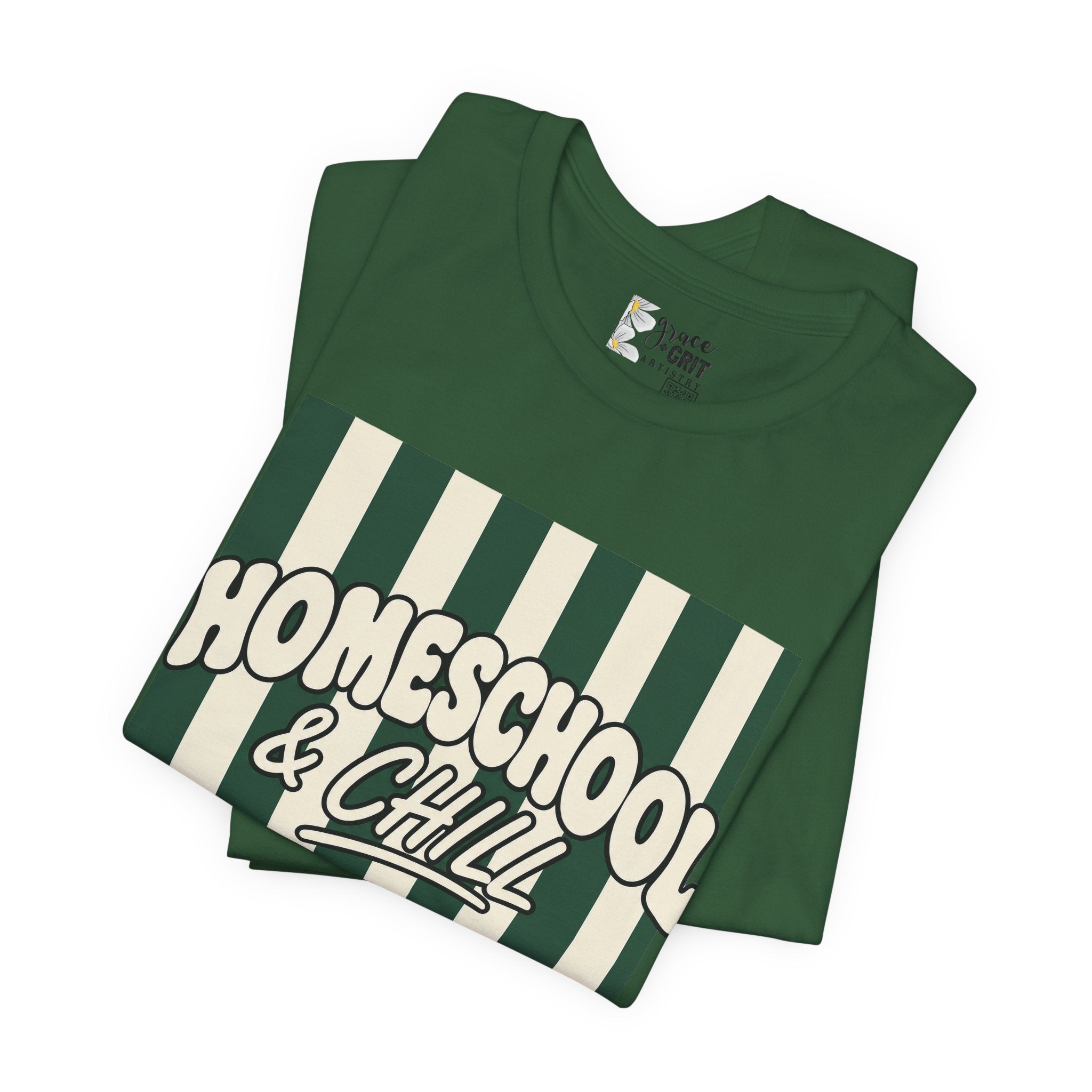 Homeschool & Chill T-Shirt — Retro Green Striped Homeschool Tee