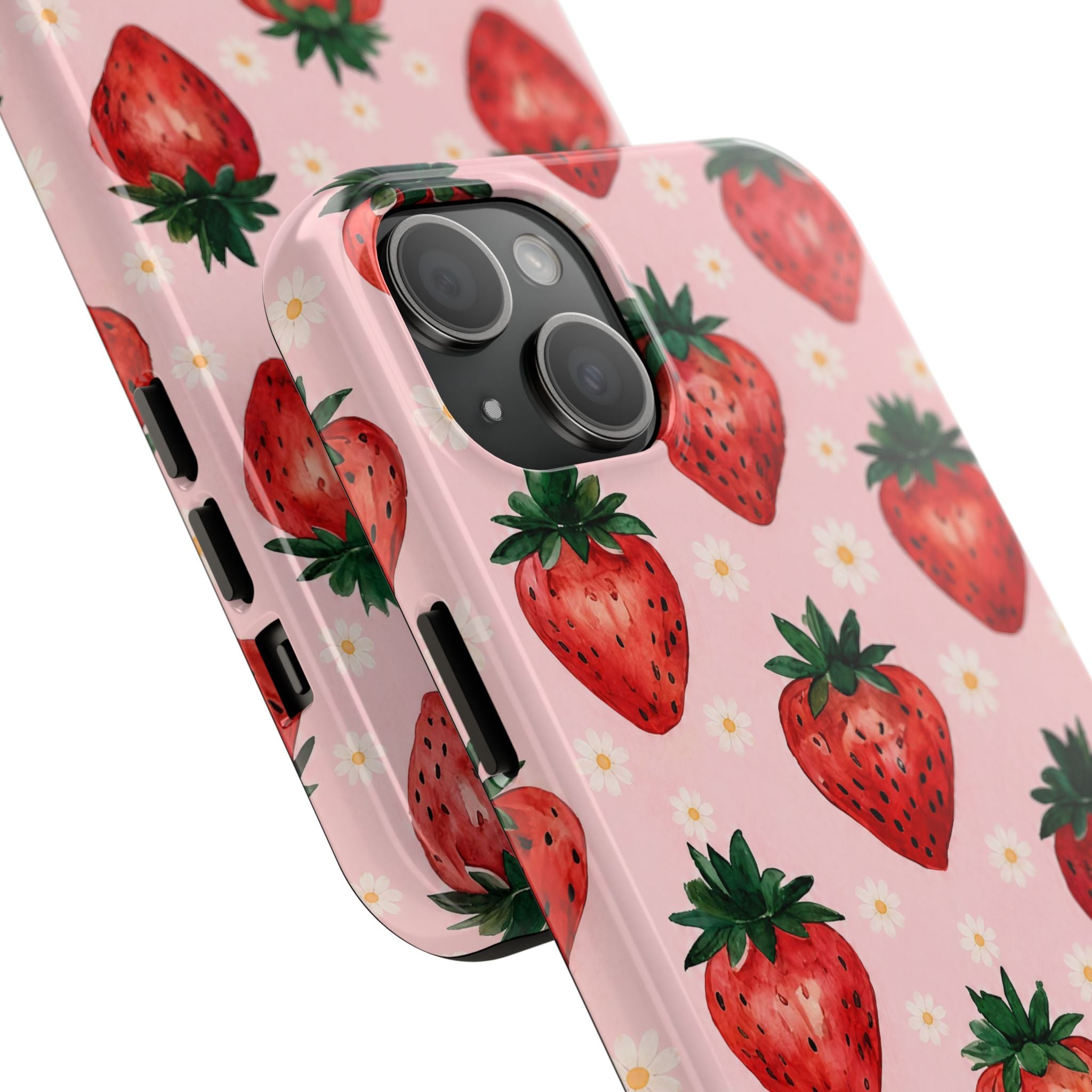 Strawberry Pattern Tough Phone Case — Cute Pink Fruit iPhone/Android Protection