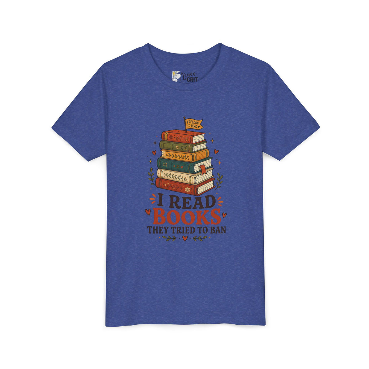 Youth Book Lover T‑Shirt — "I Read Books They Tried To Ban" Stack Graphic