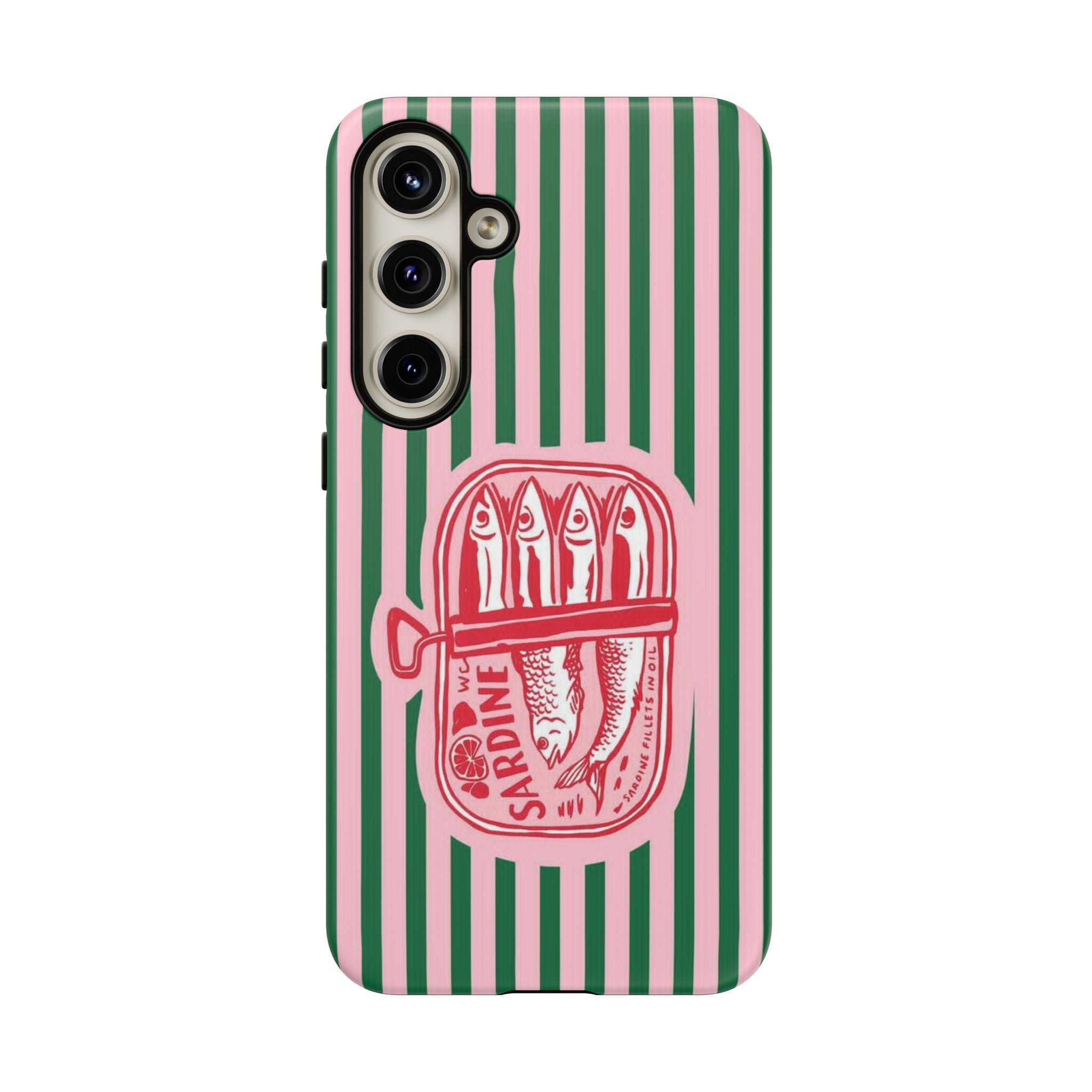 Sardine Stripe Phone Case — Retro Pink & Green Nautical Protection