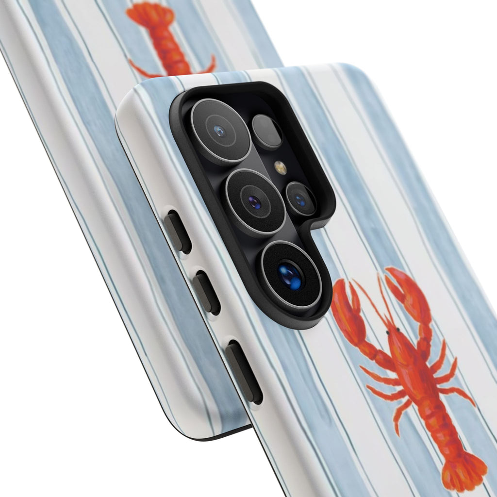 Lobster Stripe Phone Case — Nautical Blue & White Protective Cover