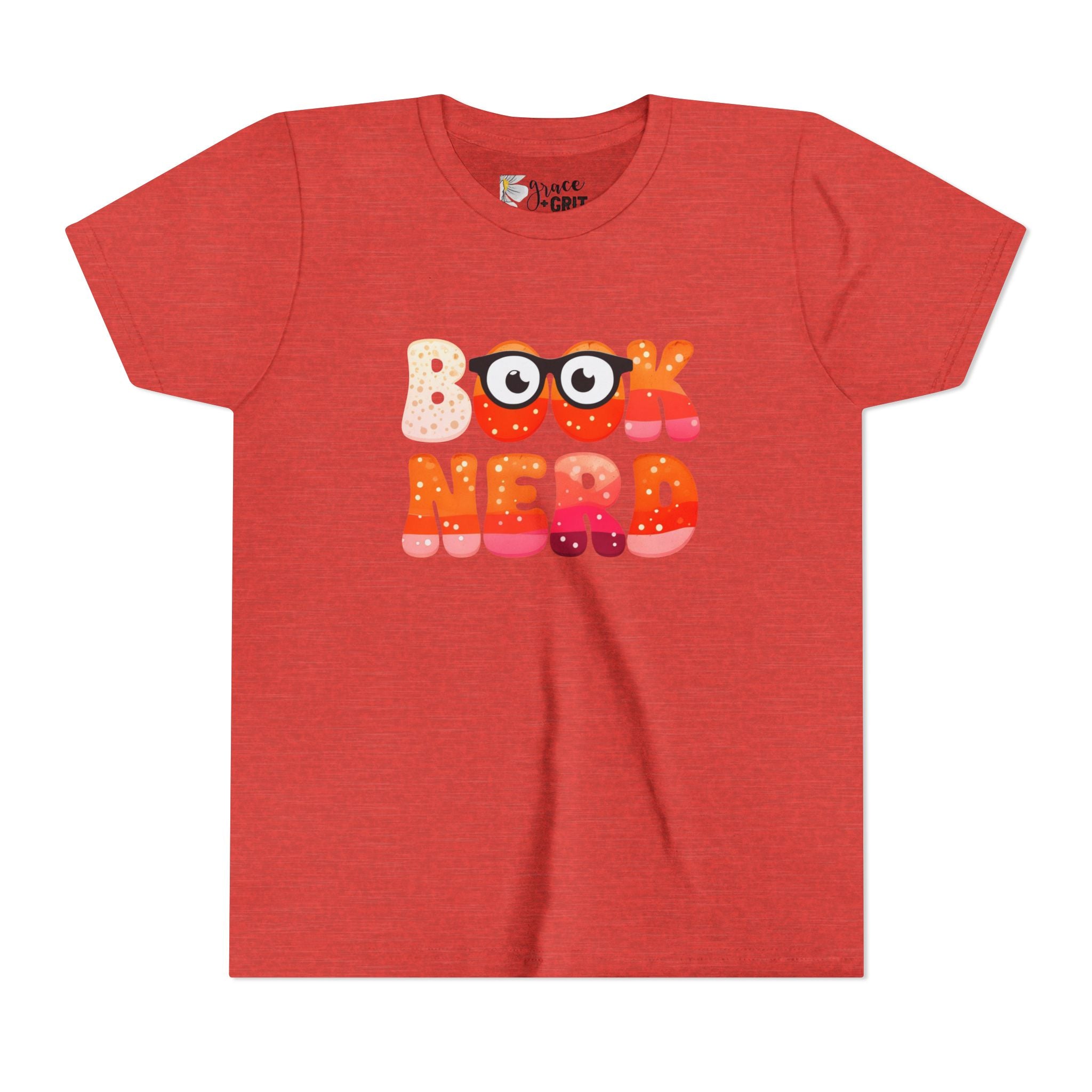 Book Nerd Youth Tee | Cute Retro Bubble Letters with Glasses