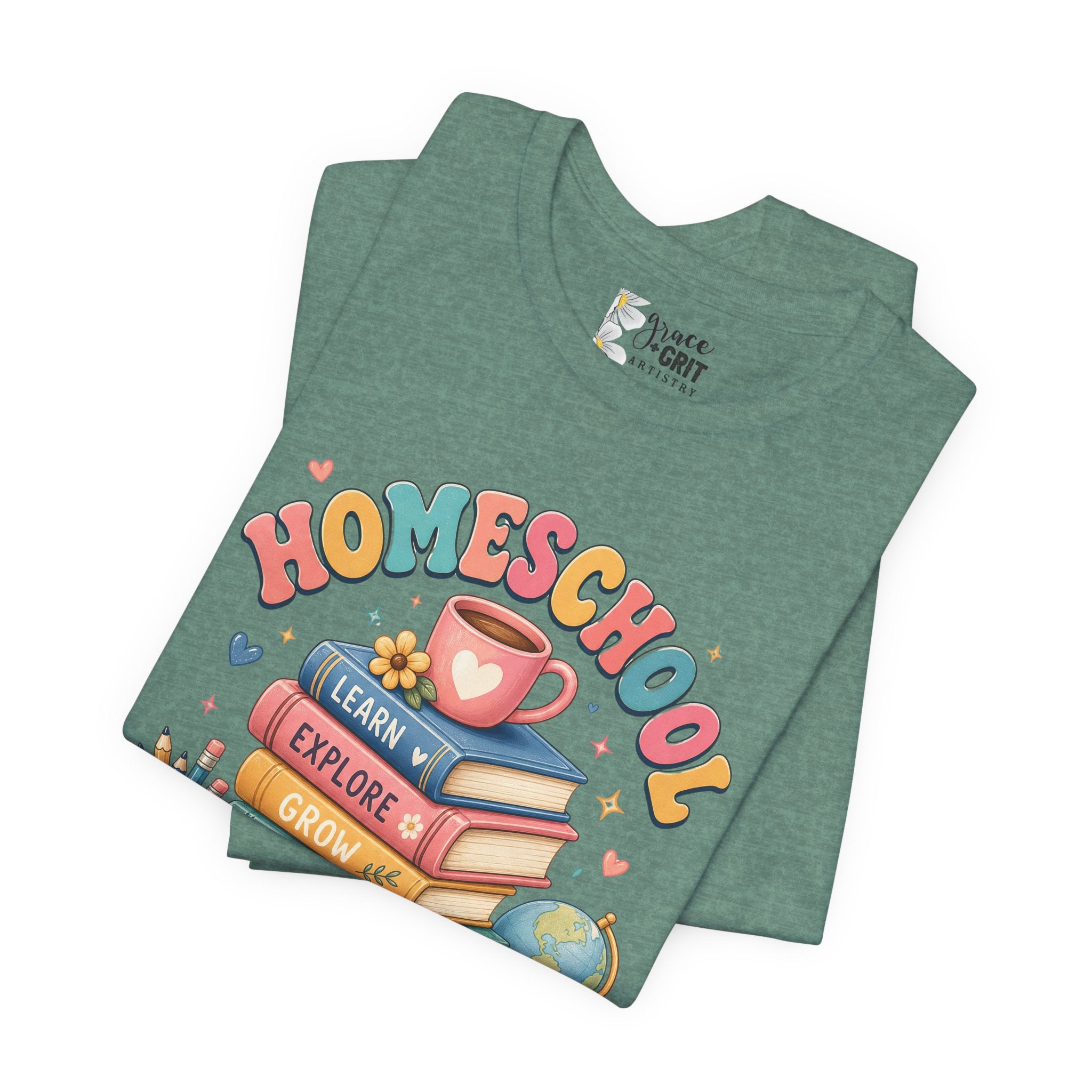 Homeschool Mama T-Shirt – Colorful Stacked Books Design