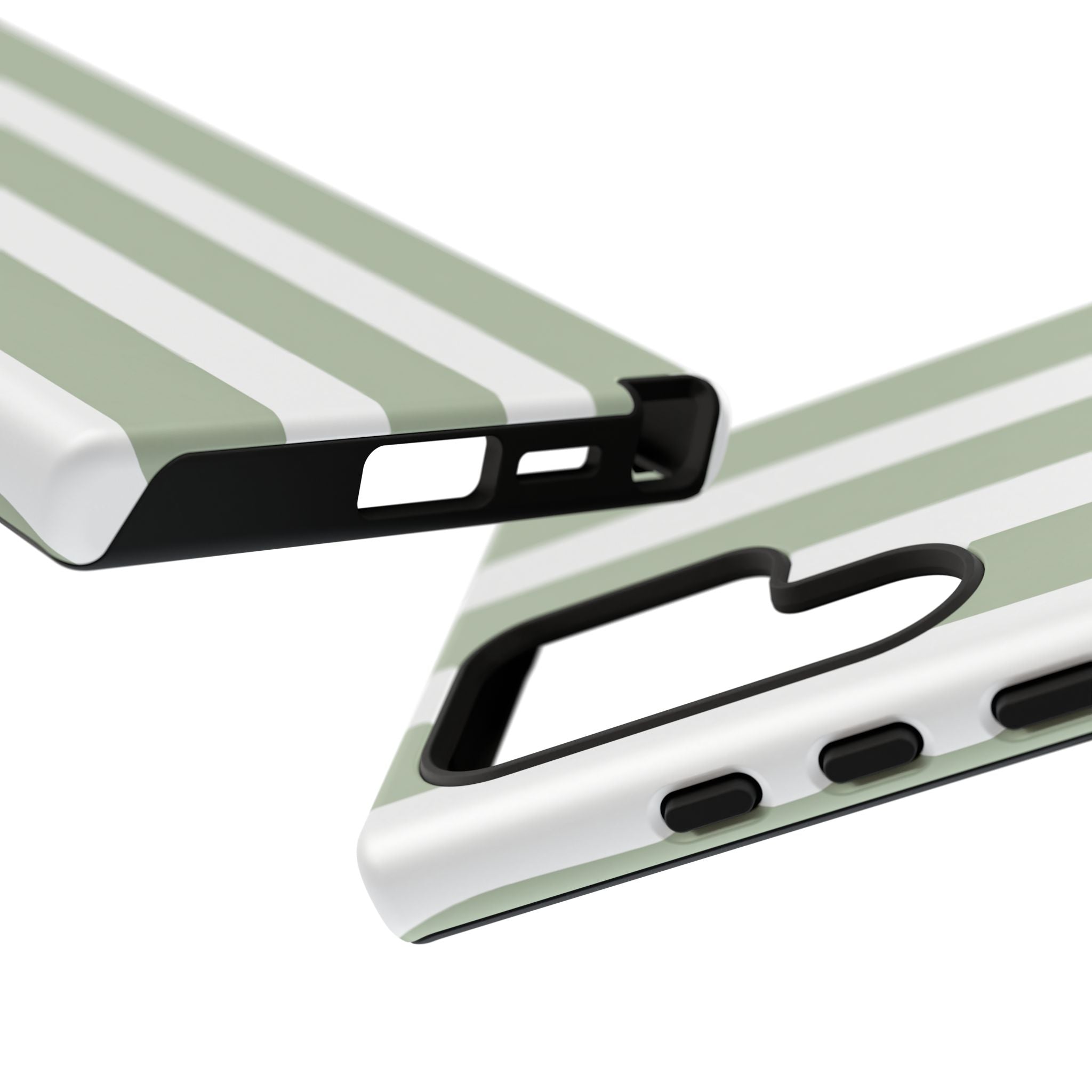 Striped Sage Tough Phone Case — Durable Green & White Vertical Stripe Phone Cover