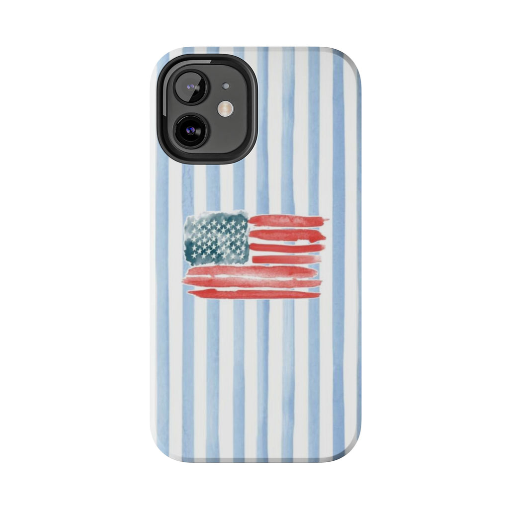 American Flag Watercolor Tough Phone Case — Blue Striped Patriotic Phone Case