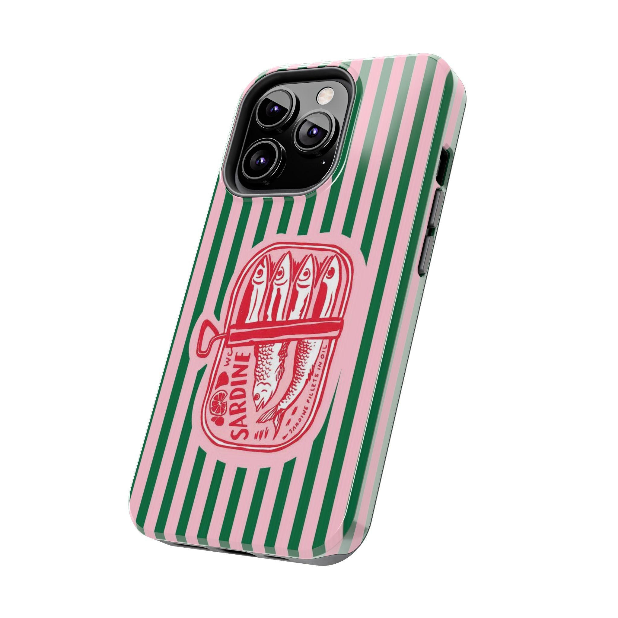 Sardine Stripes Tough Phone Case — Retro Pink & Green Protective Phone Cover