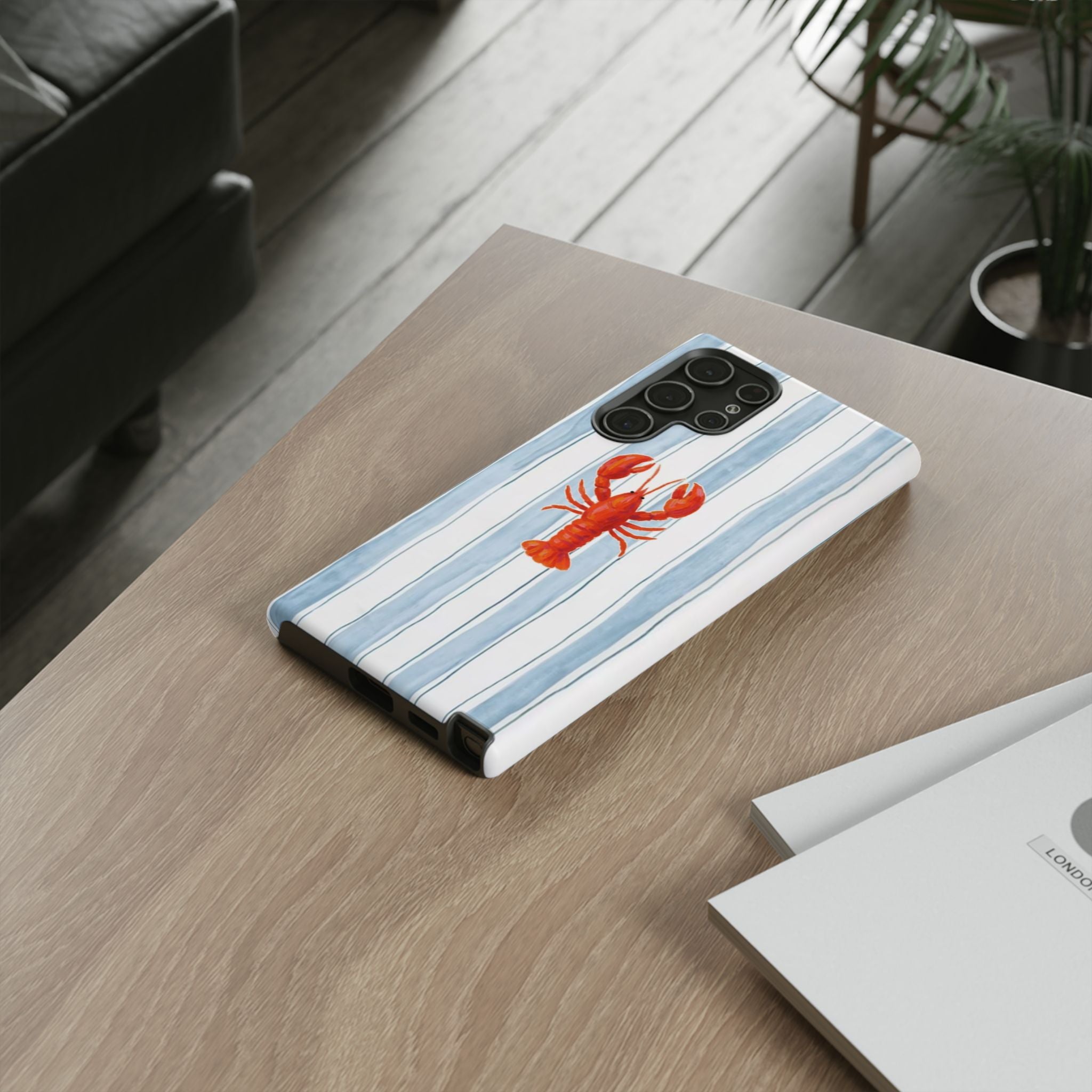 Lobster Stripe Phone Case — Nautical Blue & White Protective Cover