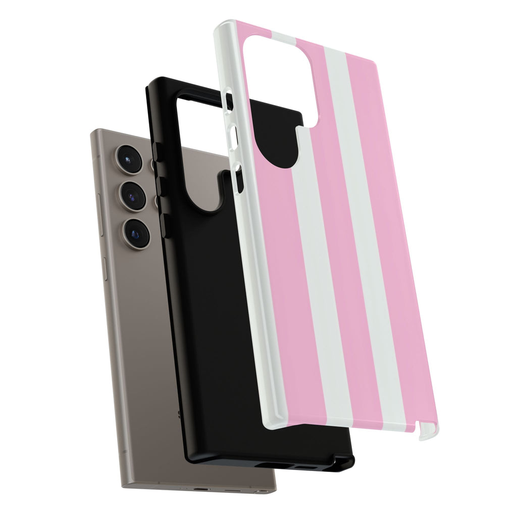 Pink & White Striped Tough Phone Case — Durable Protective Phone Cover