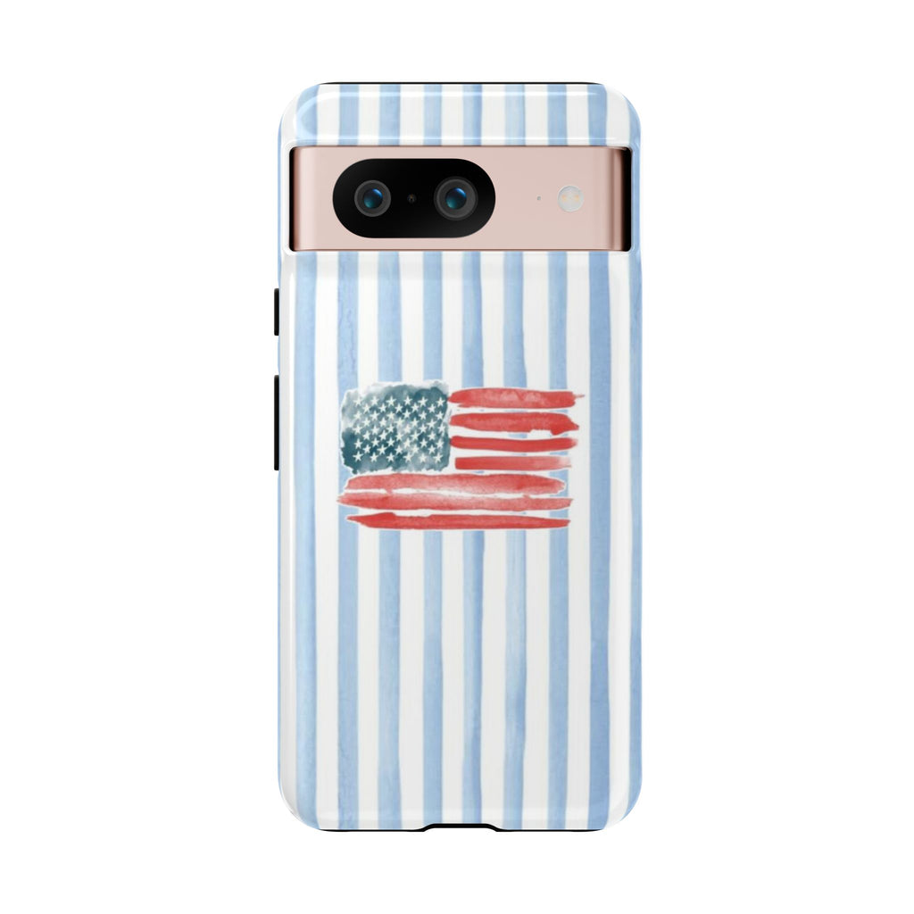 American Flag Watercolor Phone Case - Blue Stripe Tough Case