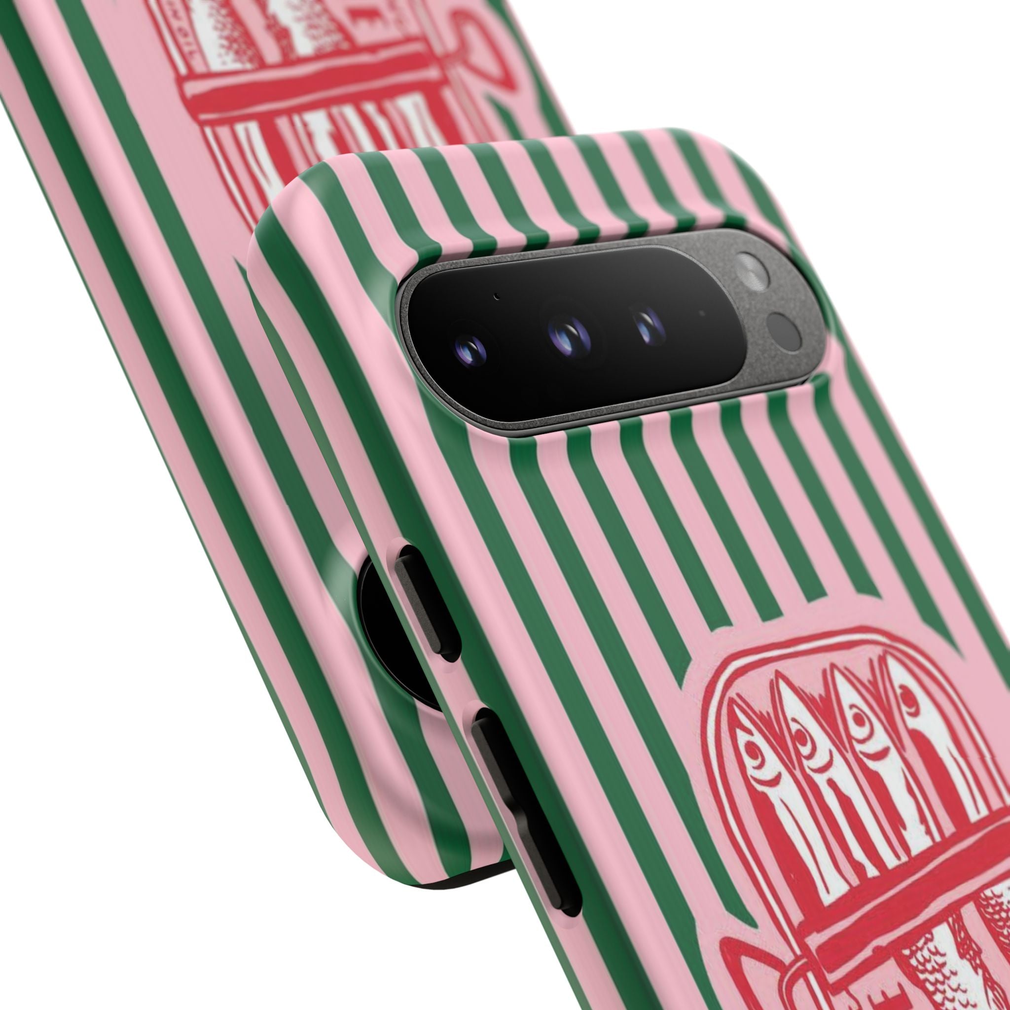 Sardine Stripe Phone Case — Retro Pink & Green Nautical Protection