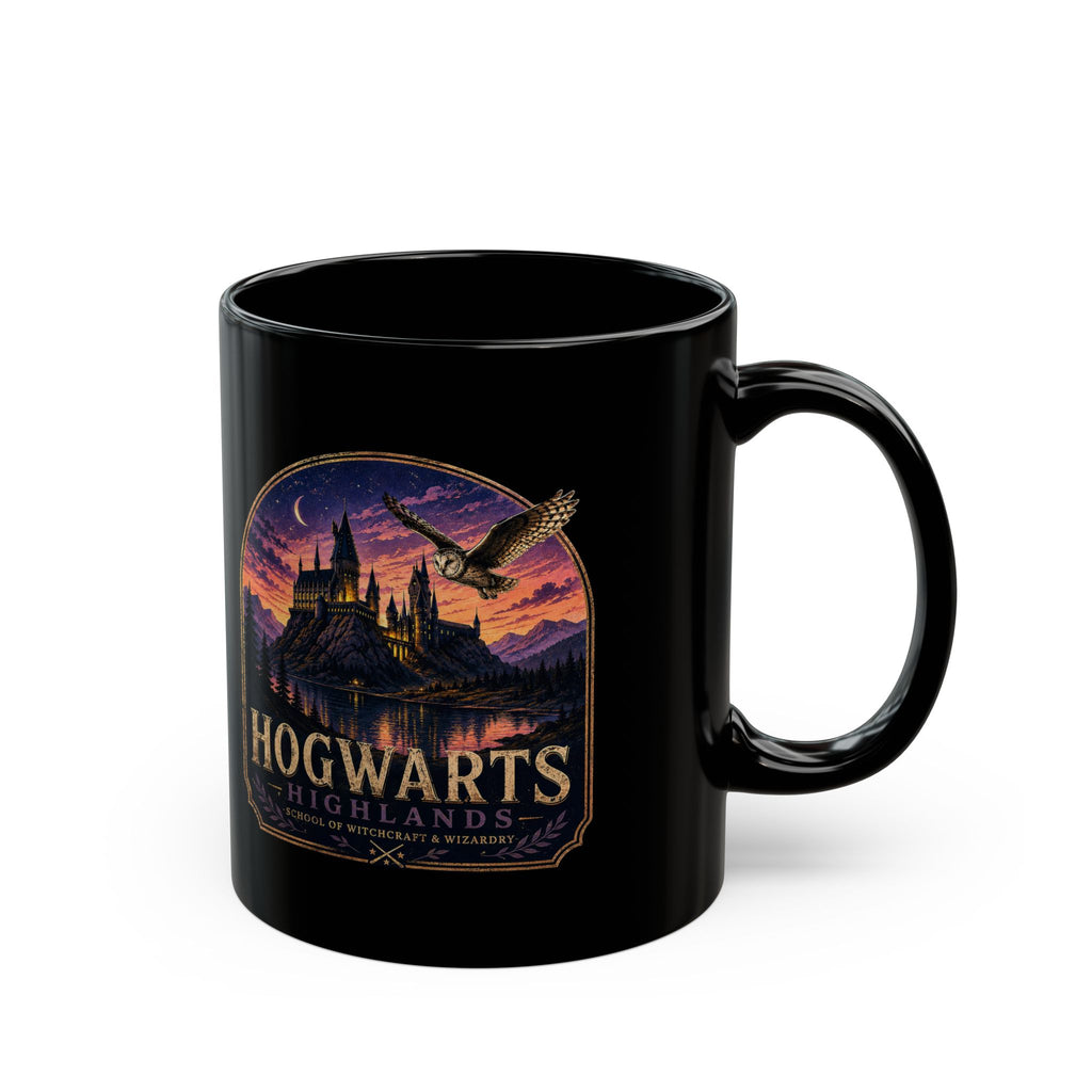 Hogwarts Highlands Black Mug — Castle Sunset Coffee Cup (11oz/15oz)