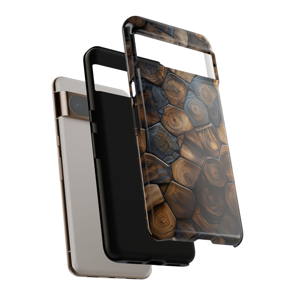 Wood Grain Hex Phone Case — Rustic Geometric iPhone Protection
