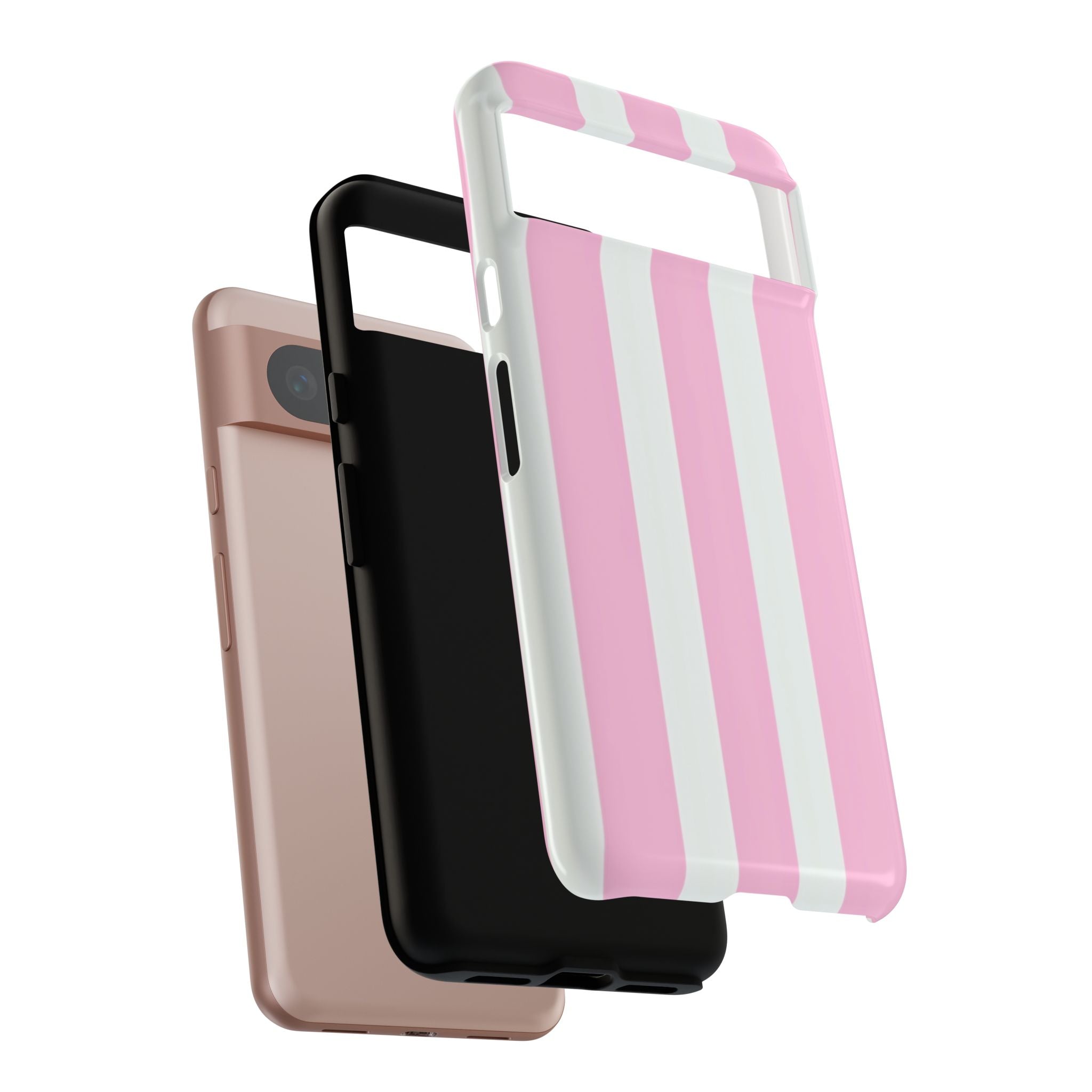 Pink & White Striped Tough Phone Case — Durable Protective Phone Cover
