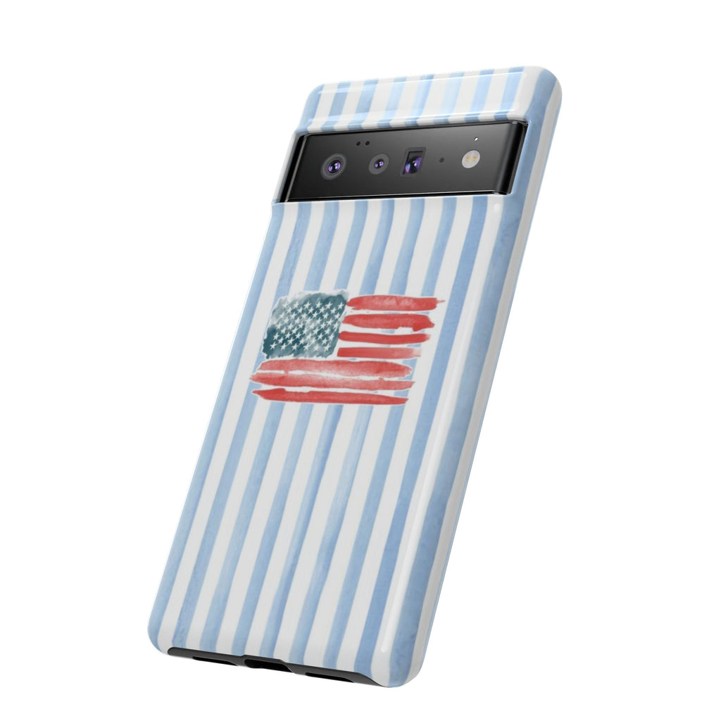 American Flag Watercolor Phone Case - Blue Stripe Tough Case