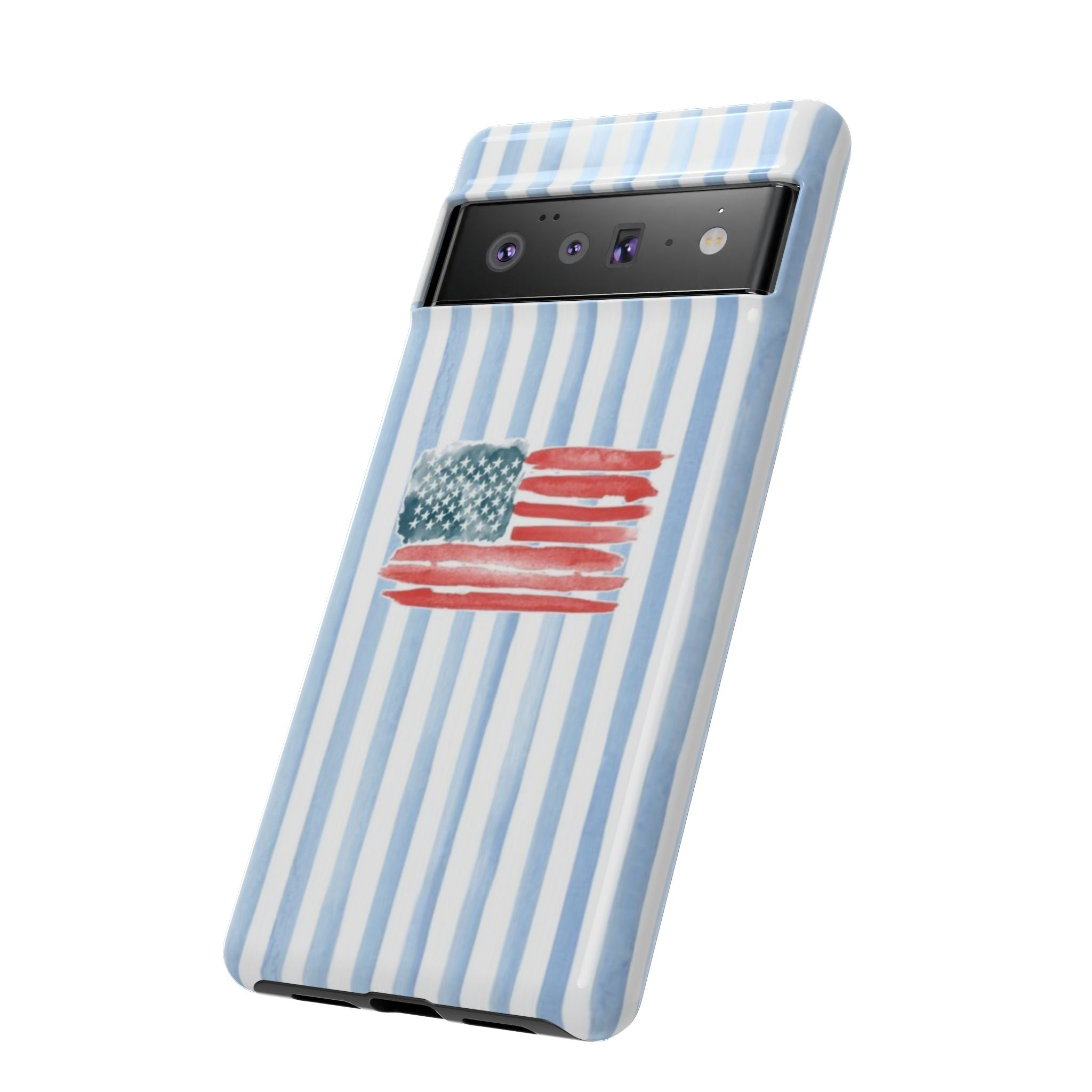 American Flag Watercolor Phone Case - Blue Stripe Tough Case