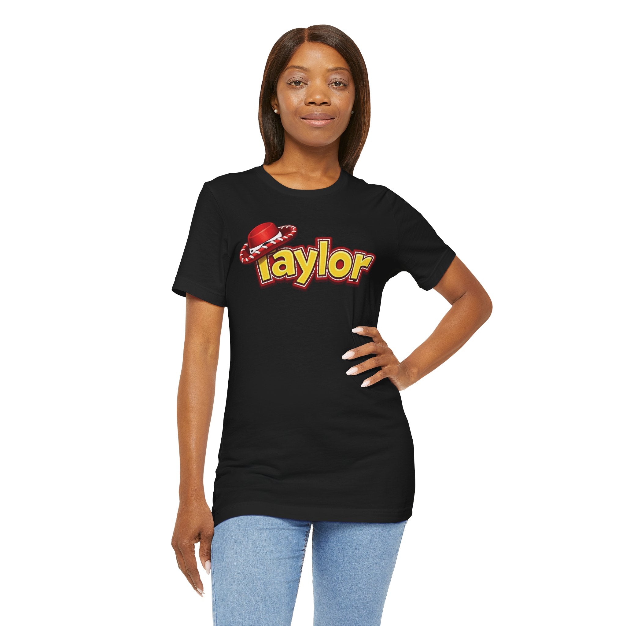 Taylor Name Tee — Retro Western Logo T-Shirt with Red Cowboy Hat