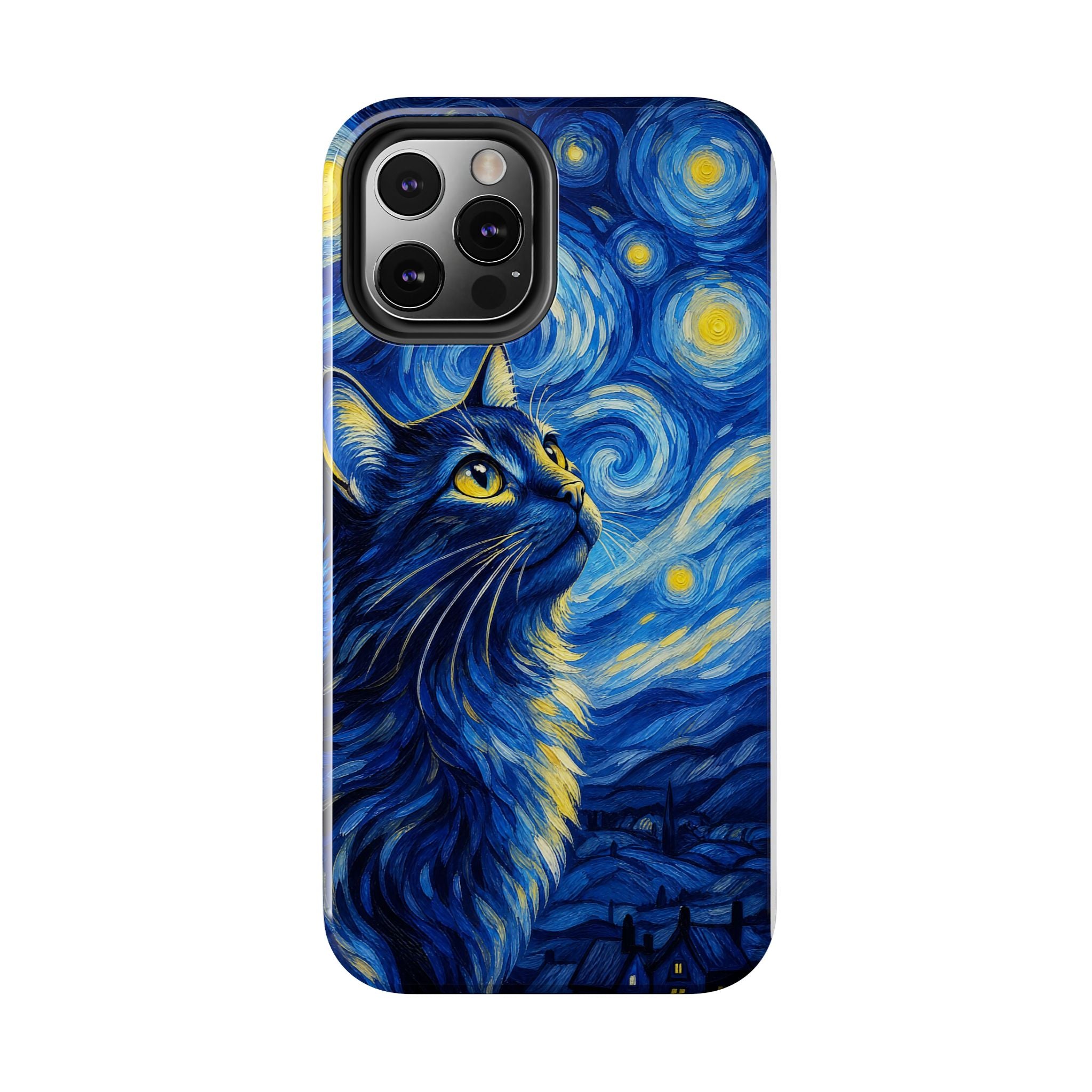 Starry Night Cat Tough Phone Case — Van Gogh Style Galaxy Kitten Protective Cover