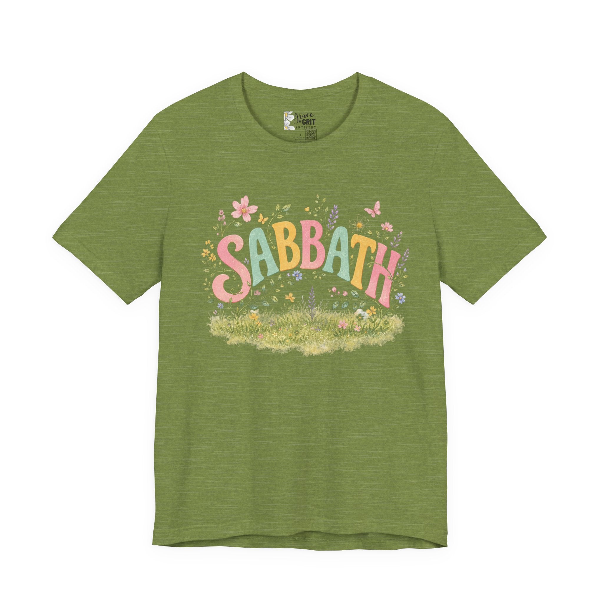 Sabbath Floral Script Tee | Pastel Flowers, Meadow Illustration