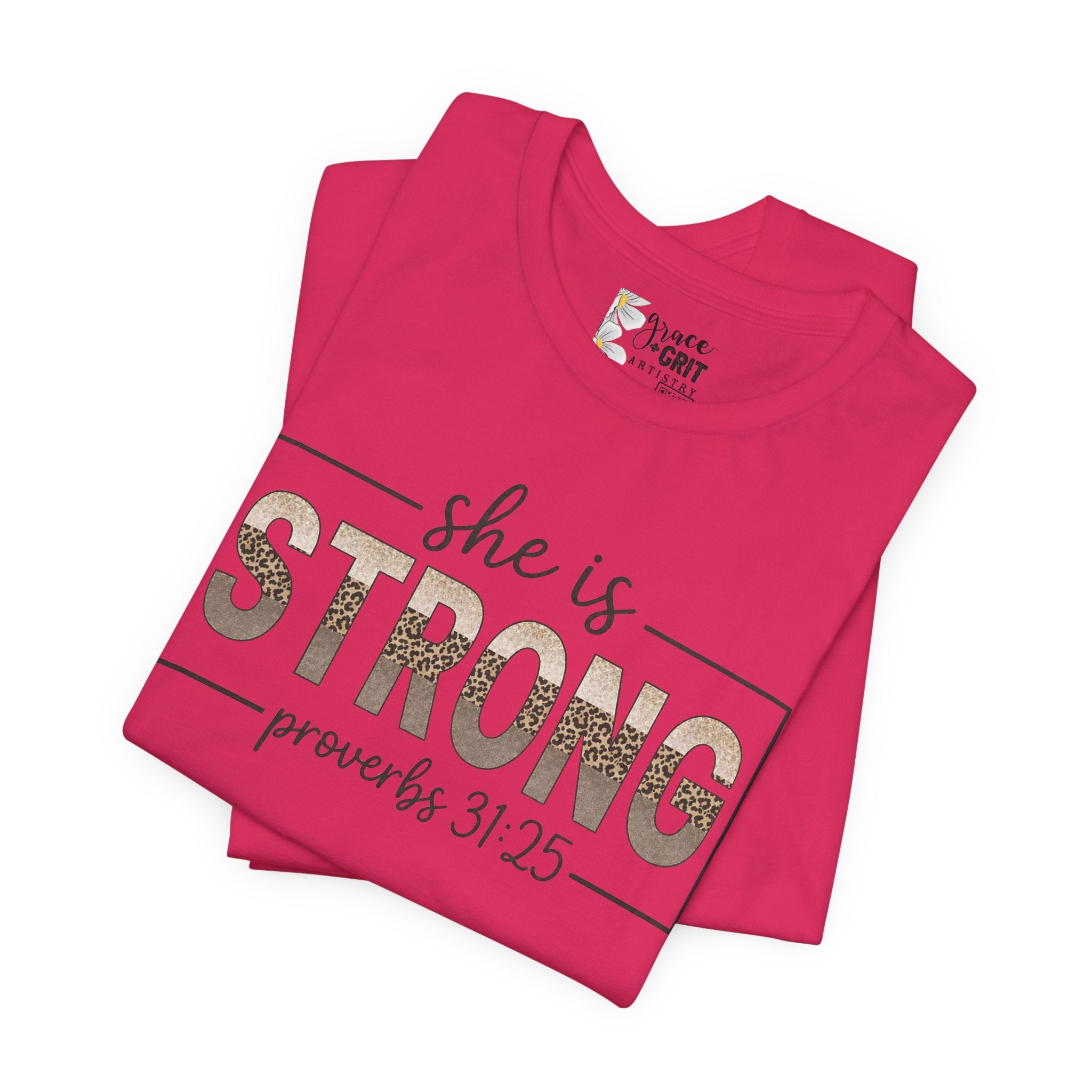 She Is Strong Floral Tee — Inspirational Women's Strength T-Shirt