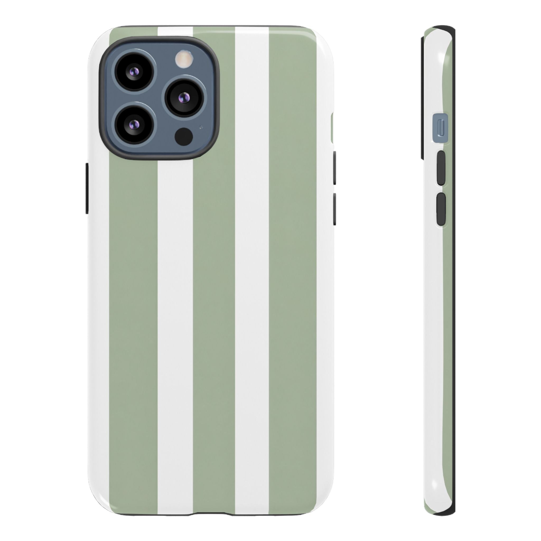 Striped Sage Tough Phone Case — Durable Green & White Vertical Stripe Phone Cover