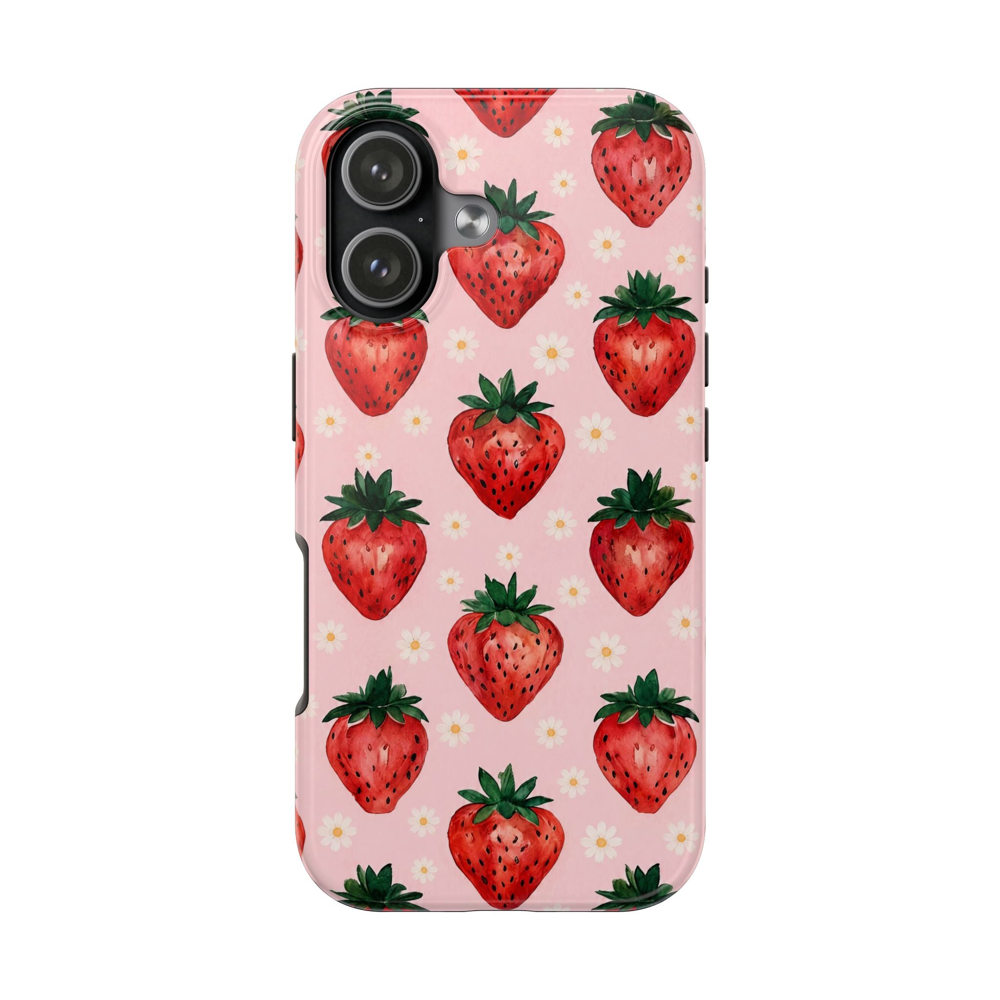 Strawberry Pattern Tough Phone Case — Cute Pink Fruit iPhone/Android Protection