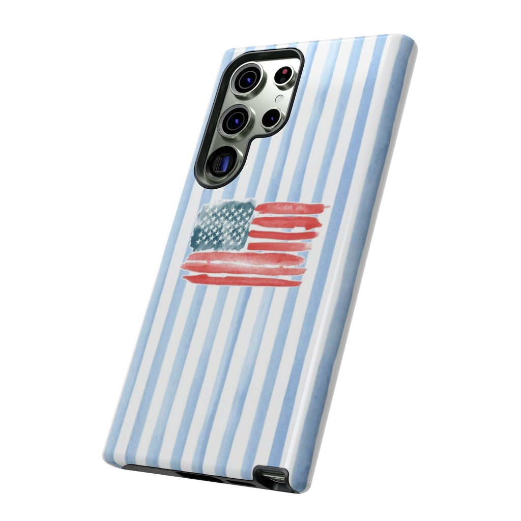 American Flag Watercolor Phone Case - Blue Stripe Tough Case