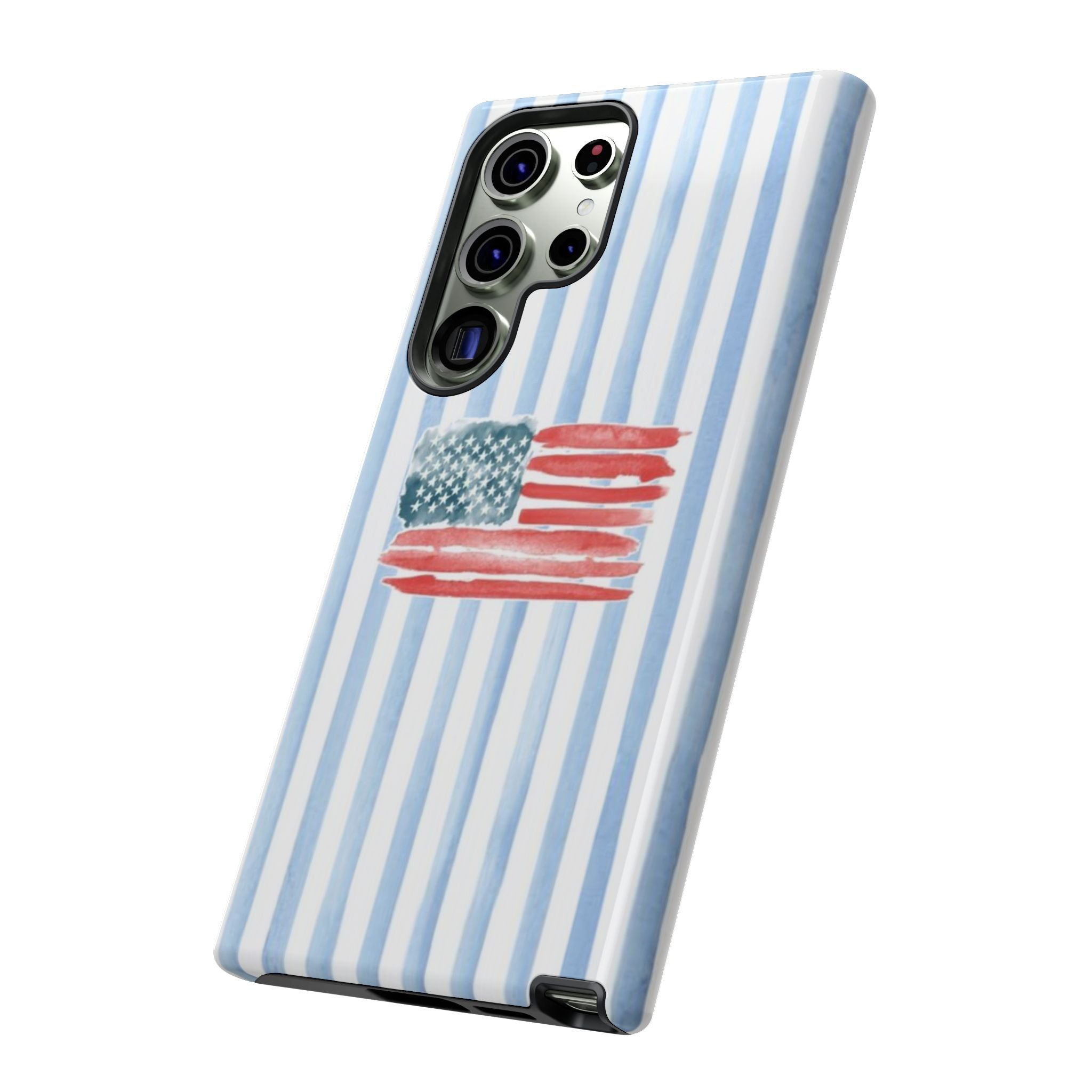 American Flag Watercolor Phone Case - Blue Stripe Tough Case