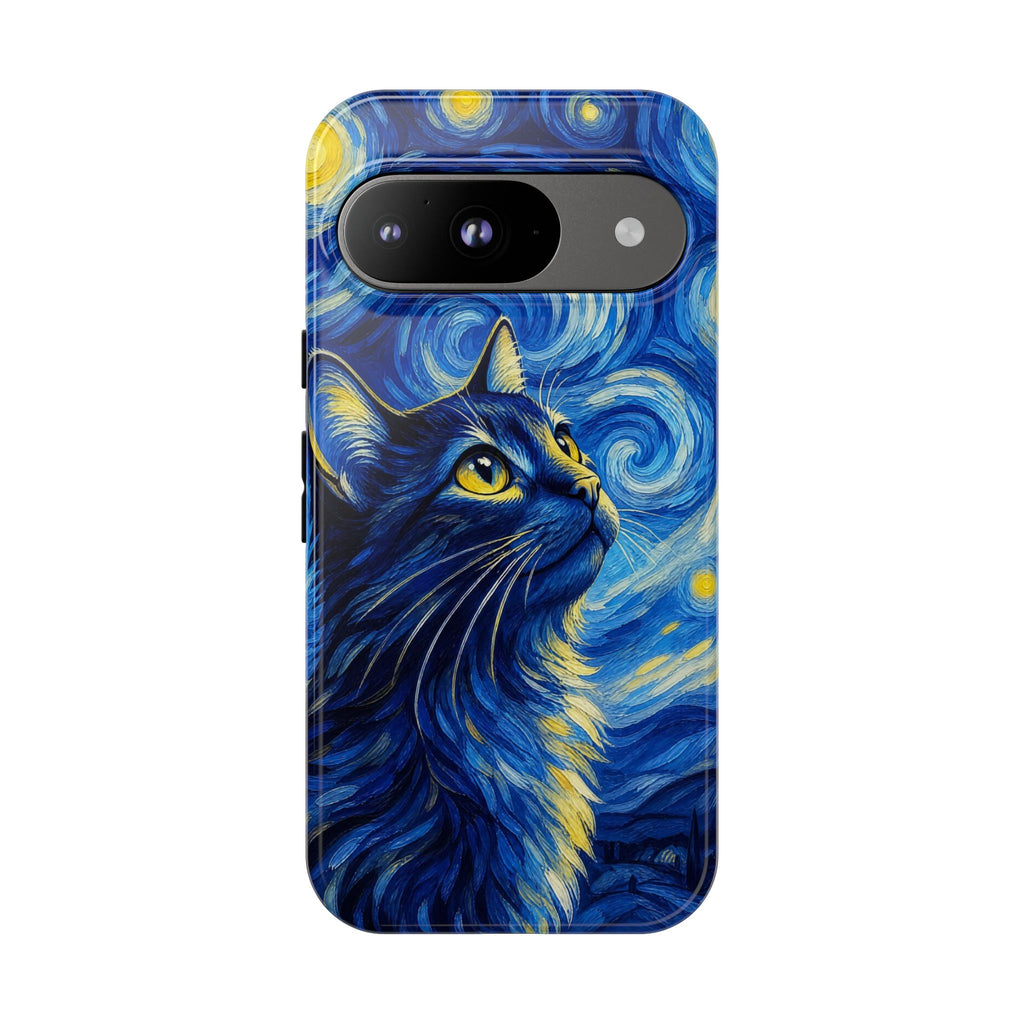 Starry Night Cat Phone Case — Van GoghStyle Blue Galaxy iPhone Cover