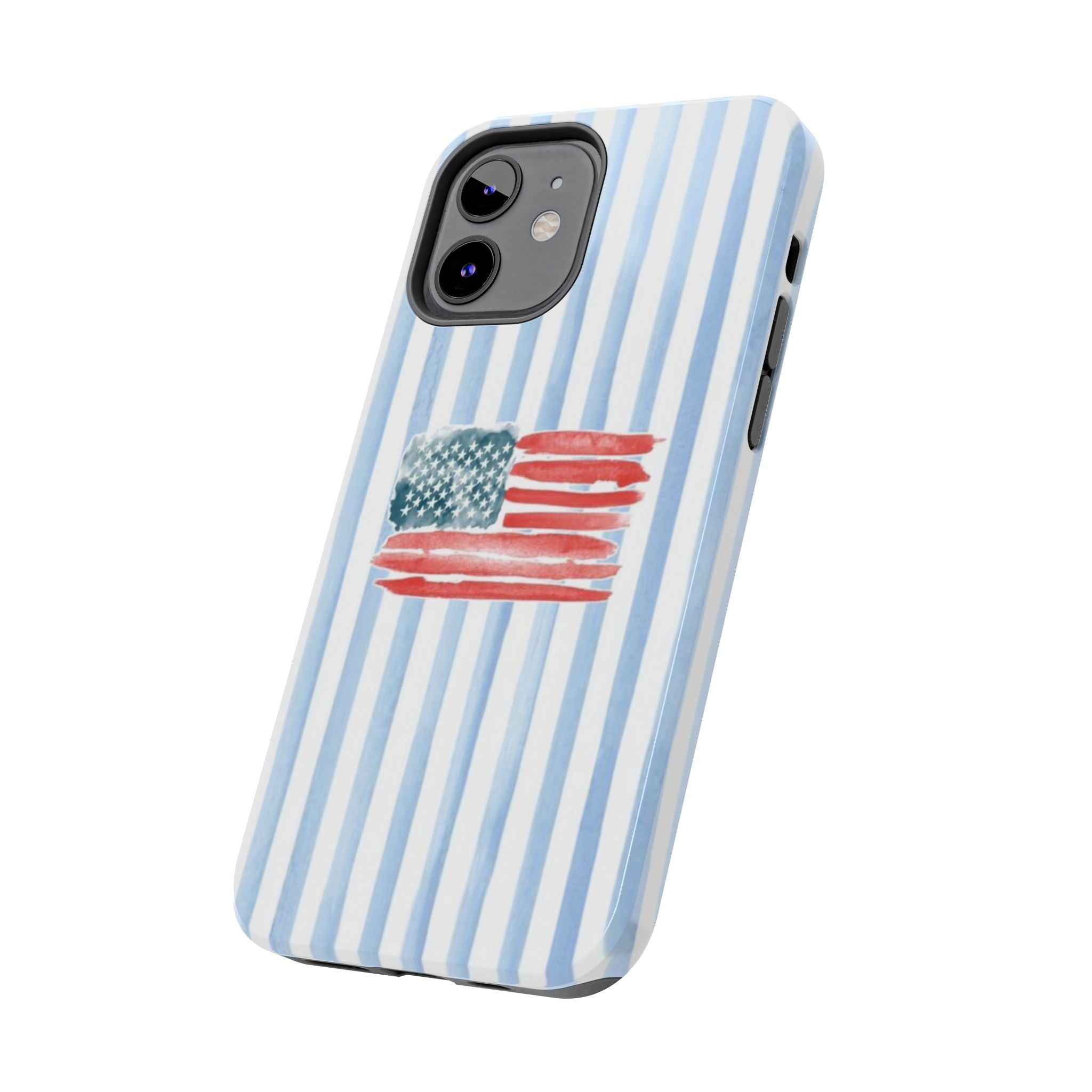 American Flag Watercolor Tough Phone Case — Blue Striped Patriotic Phone Case