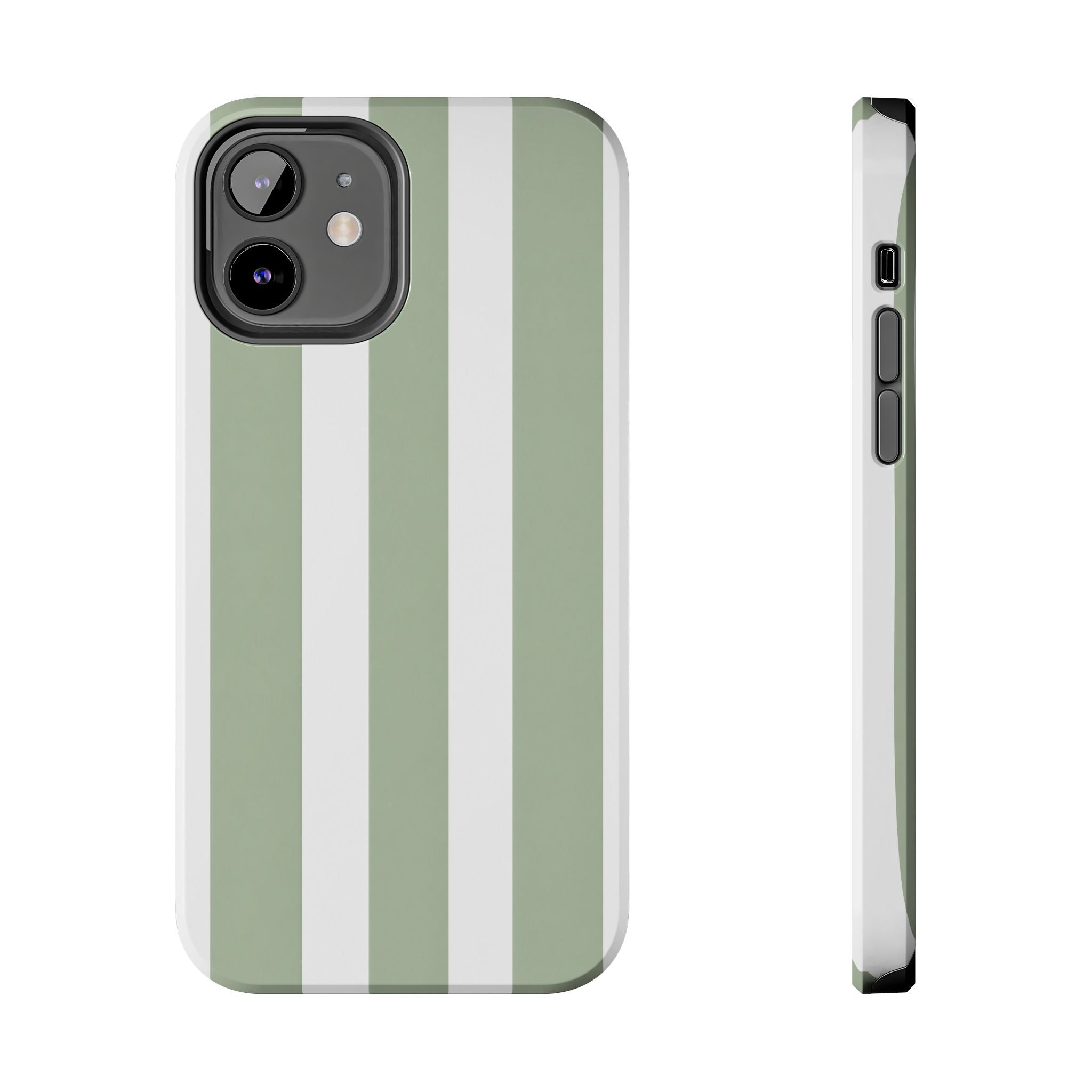 Sage & White Striped Tough Phone Case — Durable Protective Phone Cover
