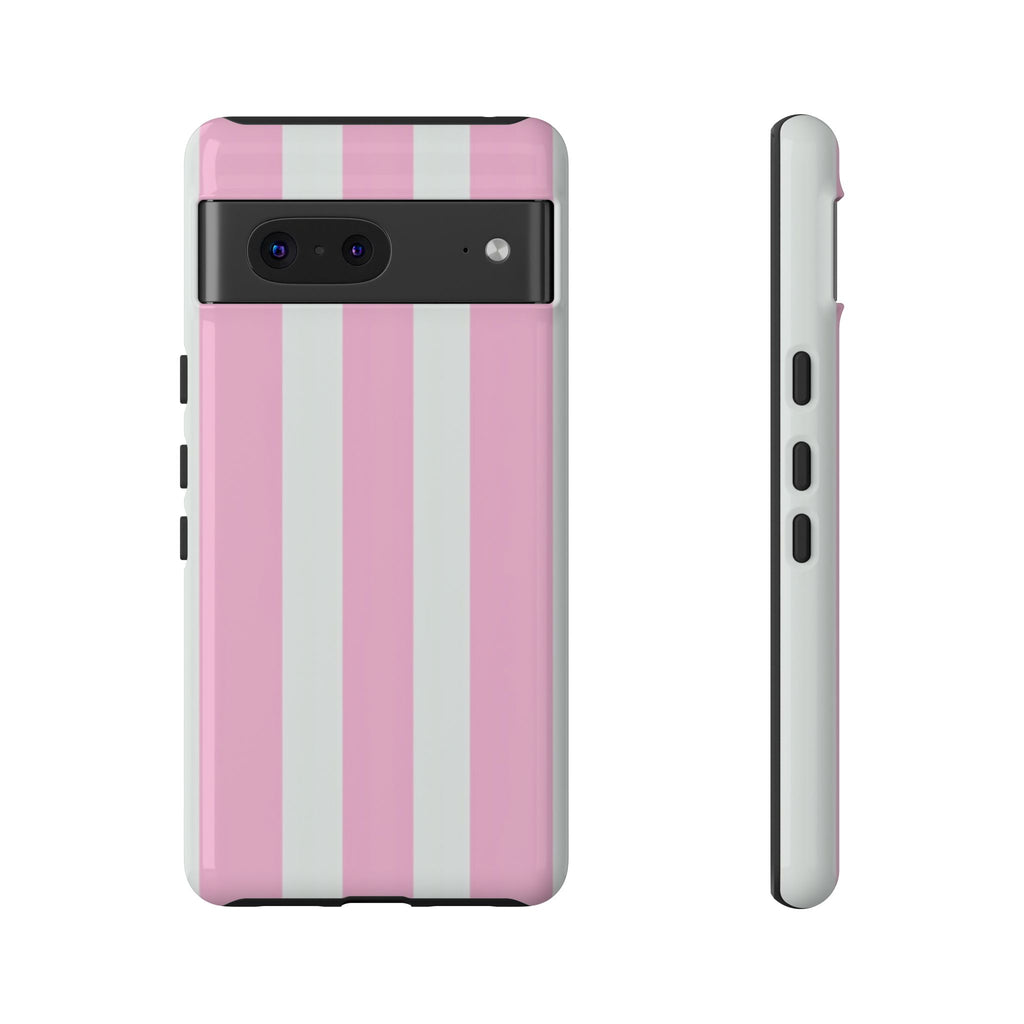Pink & White Striped Tough Phone Case — Durable Protective Phone Cover