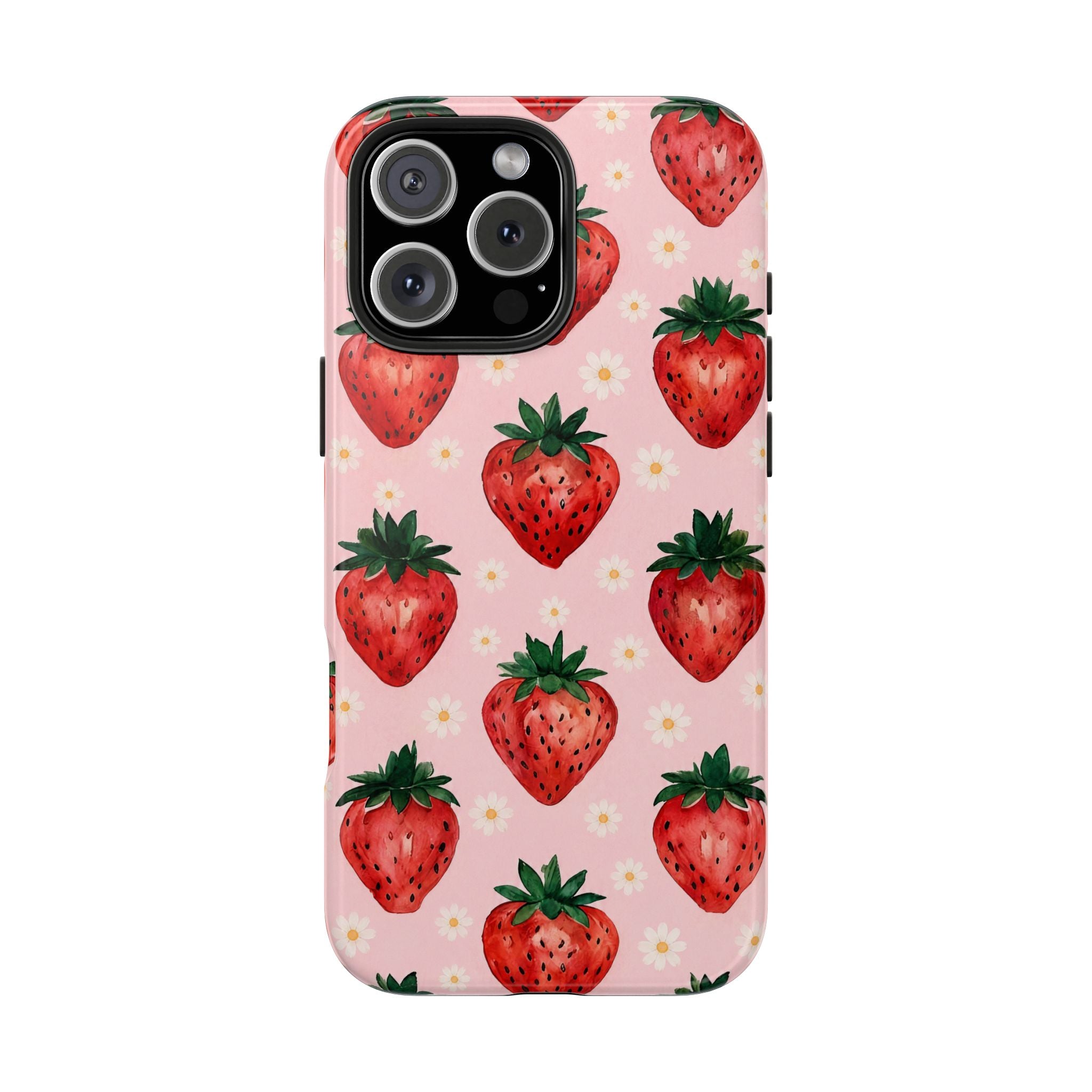 Strawberry Pattern Tough Phone Case — Cute Pink Fruit iPhone/Android Protection