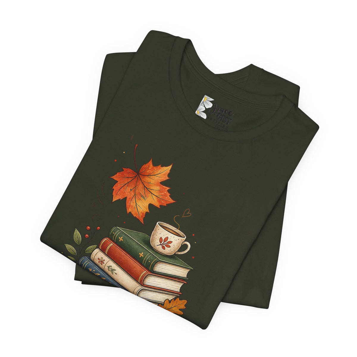 Fall Homeschool T‑Shirt – “Falling into Homeschool” Autumn Books & Coffee Tee