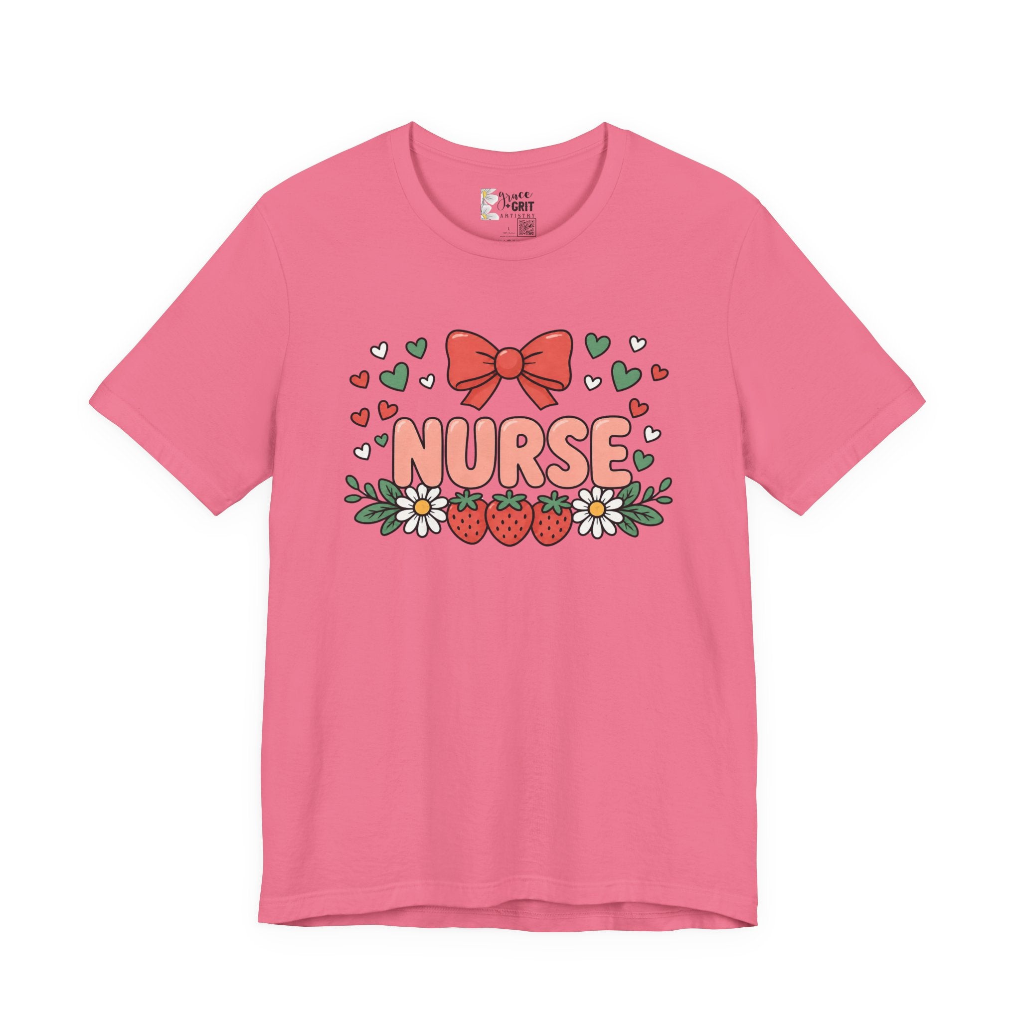 Nurse Floral Tee — Cute Strawberry & Bow Nurse T-Shirt