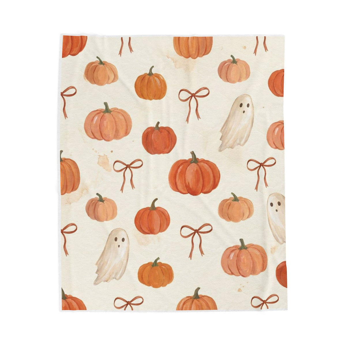 Velveteen Plush Blanket – Cute Halloween Pumpkins, Ghosts & Bows