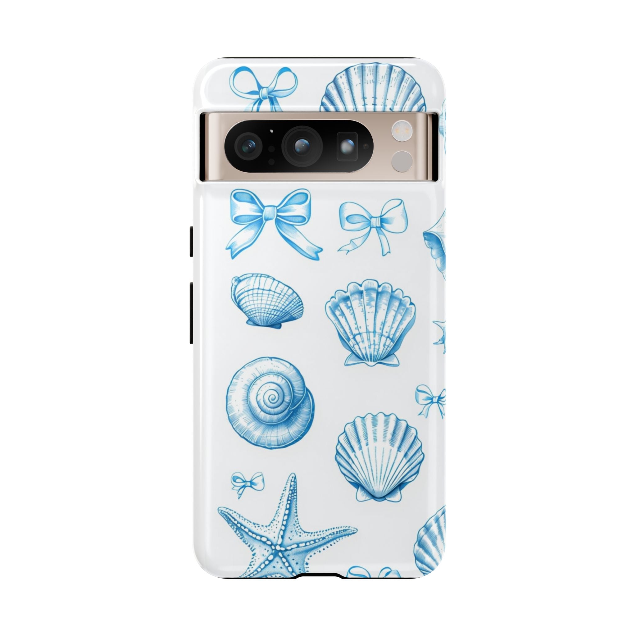 Seaside Shells Phone Case — Blue Nautical Shell & Starfish Pattern