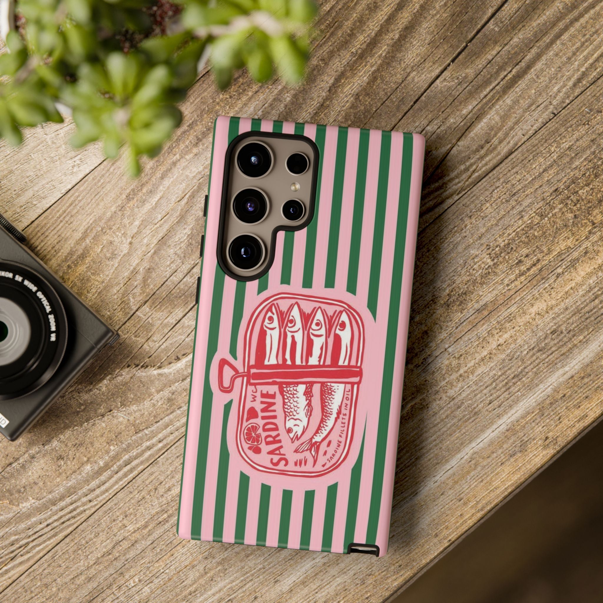 Sardine Stripe Phone Case — Retro Pink & Green Nautical Protection