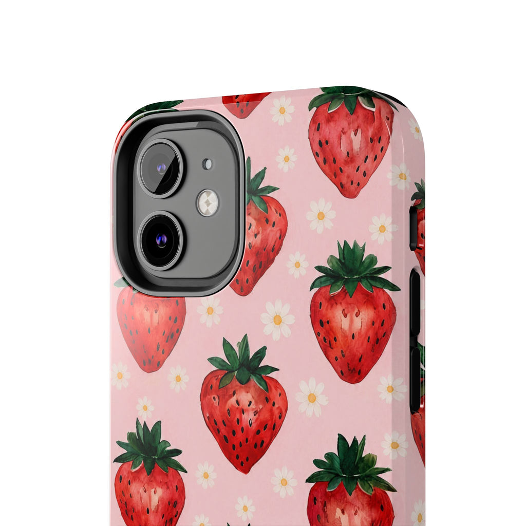 Strawberry Pattern Tough Phone Case — Cute Pink Fruit iPhone/Android Protection