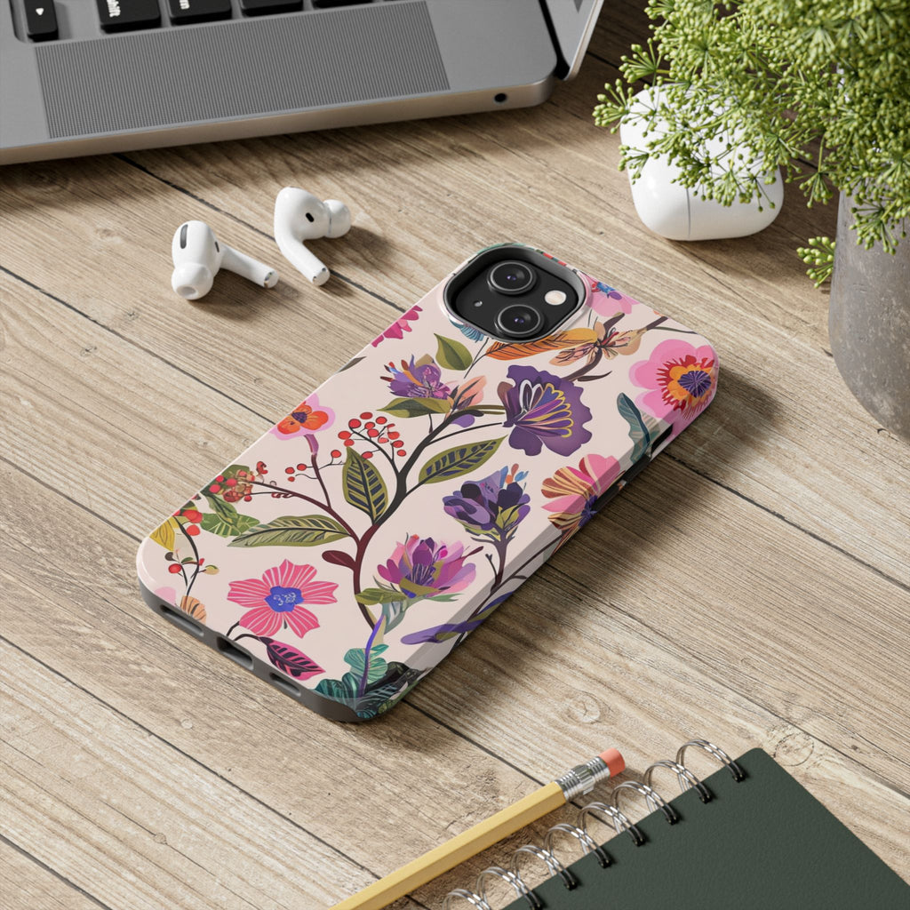 Floral Tough Phone Case – Colorful Botanical Flower Design