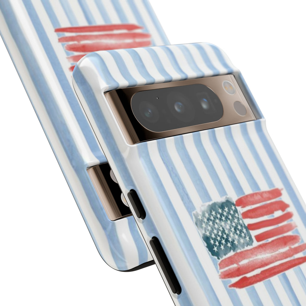 American Flag Watercolor Phone Case - Blue Stripe Tough Case