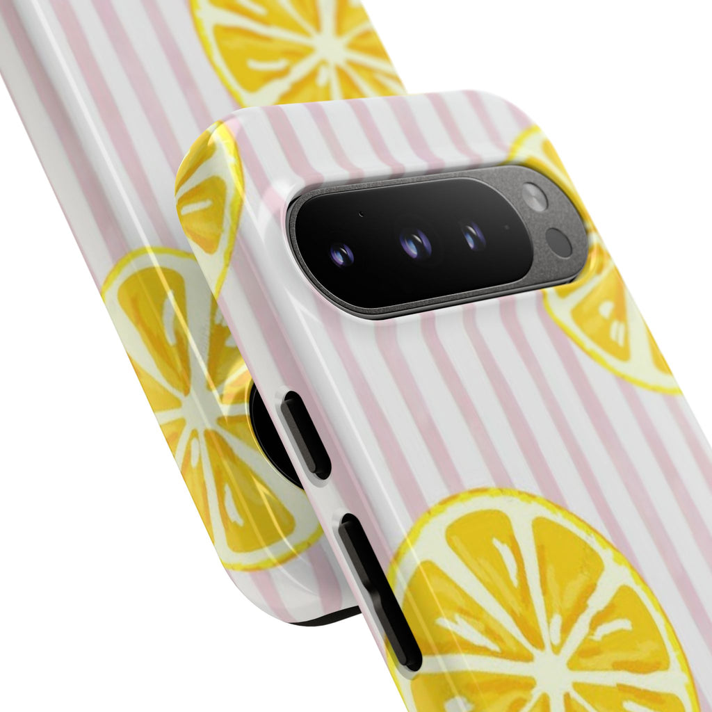 Lemon Slices Tough Case — Cute Pink Stripe Phone Cover