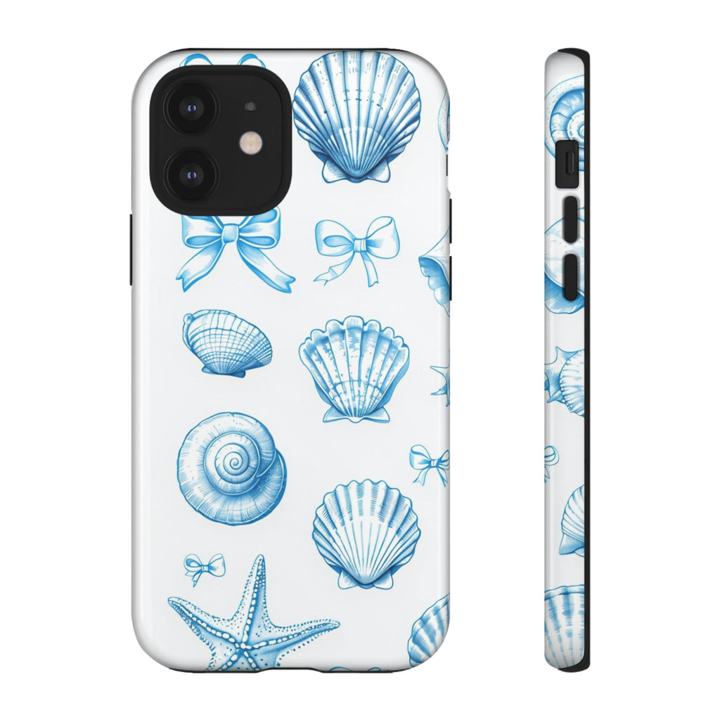 Seaside Shells Phone Case — Blue Nautical Shell & Starfish Pattern