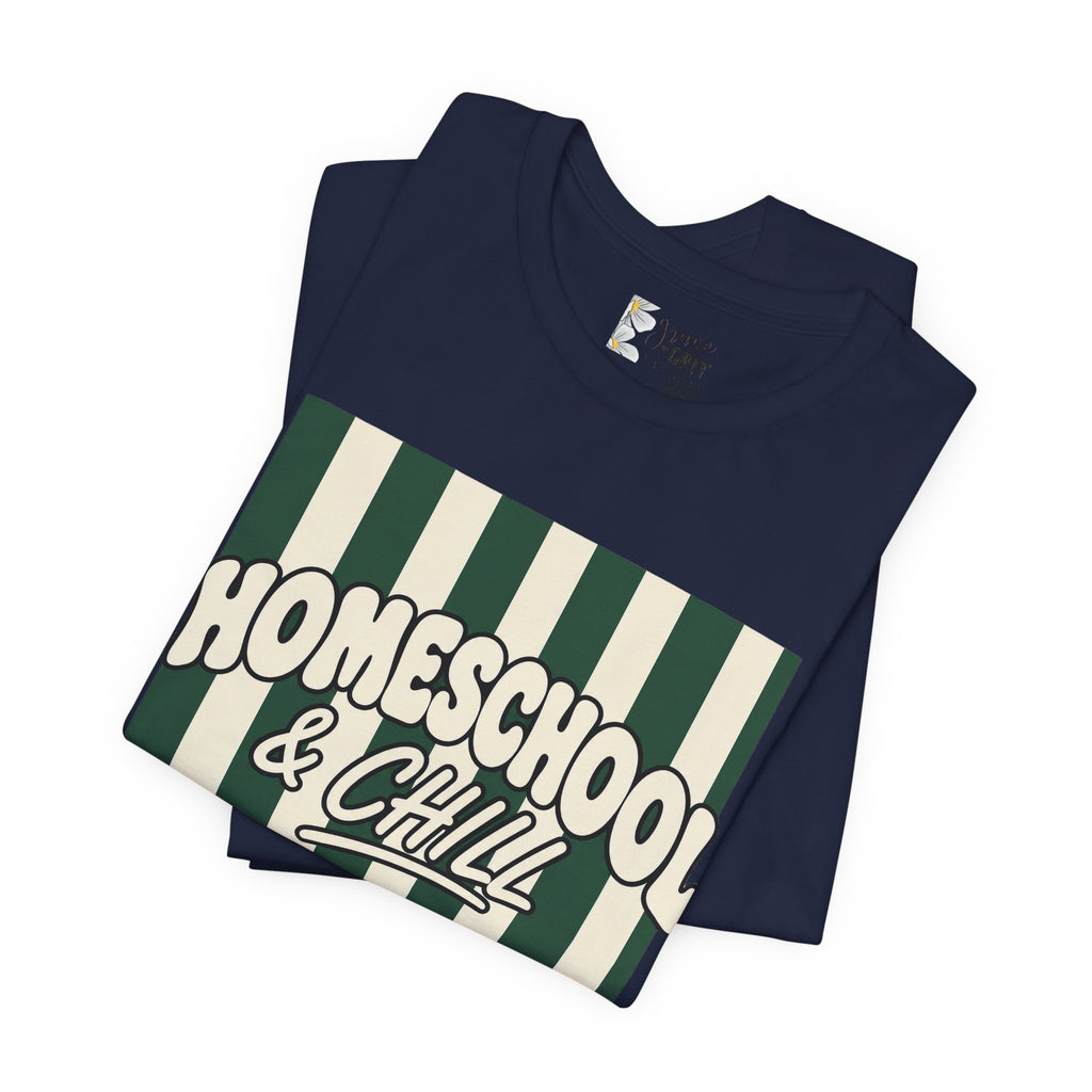 Homeschool & Chill T-Shirt — Retro Green Striped Homeschool Tee
