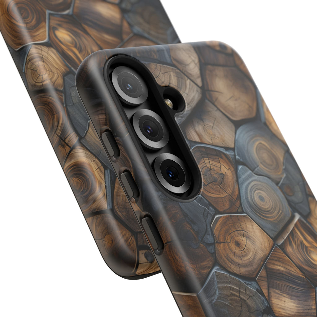 Wood Grain Hex Phone Case — Rustic Geometric iPhone Protection