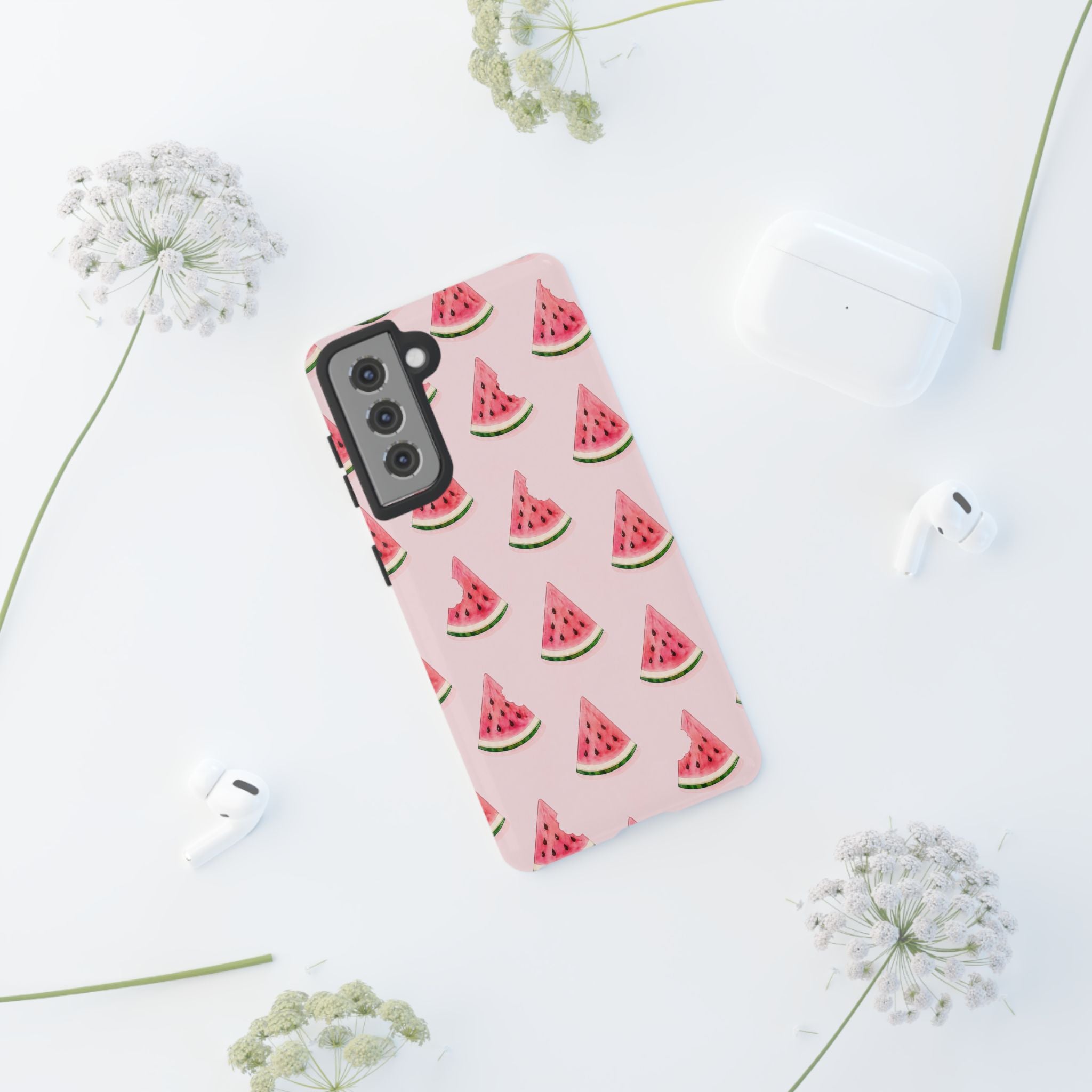 Watermelon Pattern Tough Phone Case — Pink Fruit Slice Protective Case