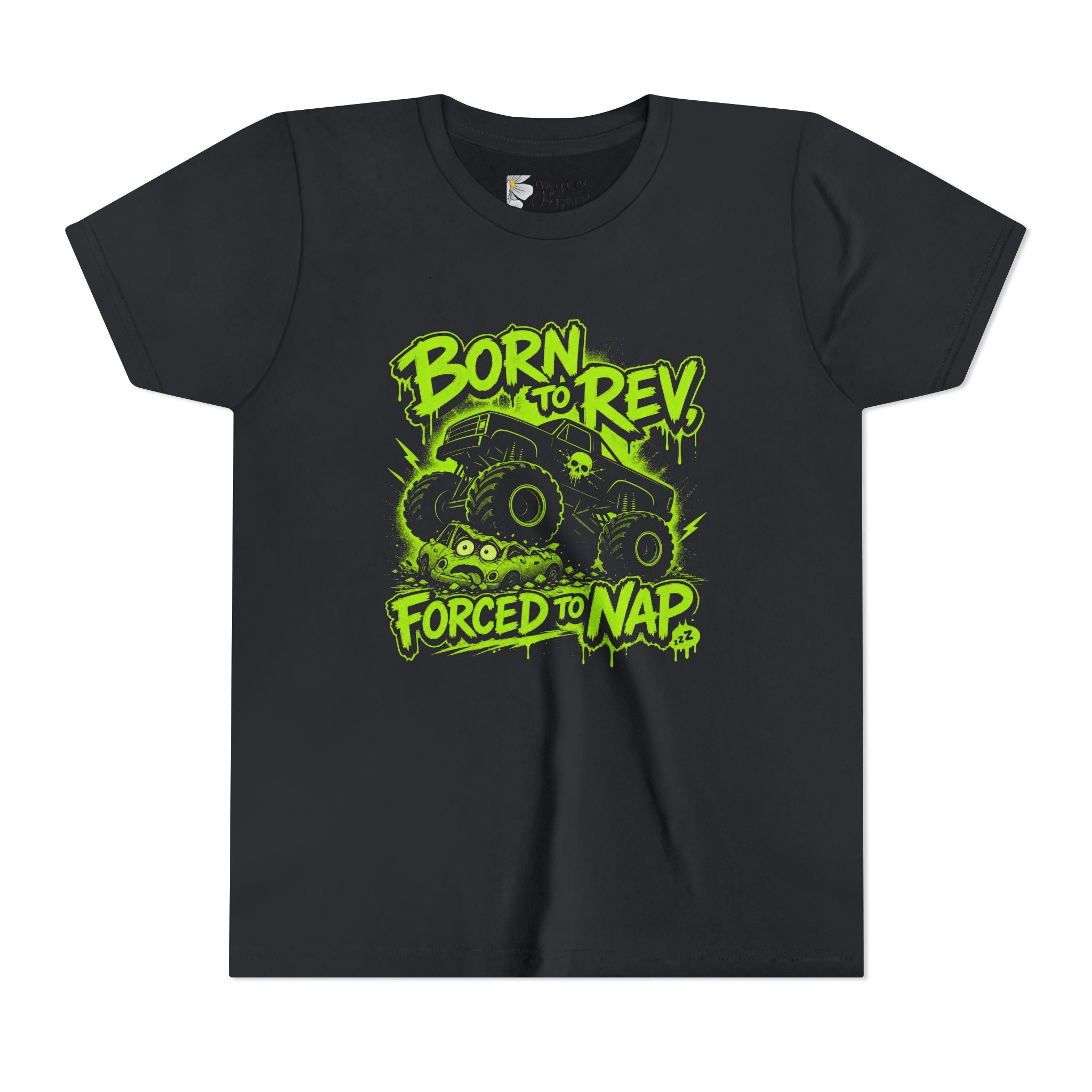 Youth Tee — Born to Rev, Forced to Nap Monster Truck Graphic